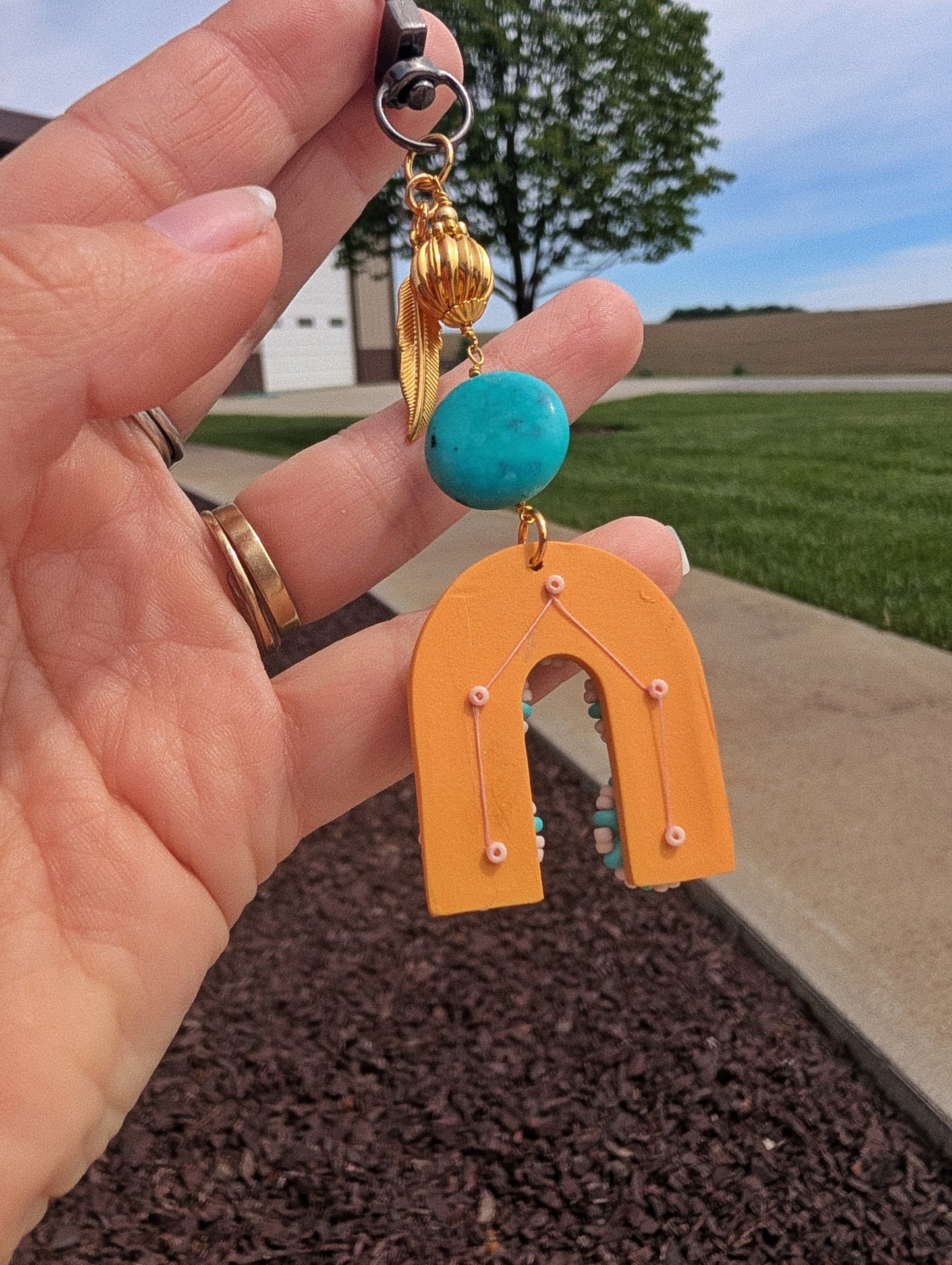 Bag Charm - Turquoise Beaded Flowers