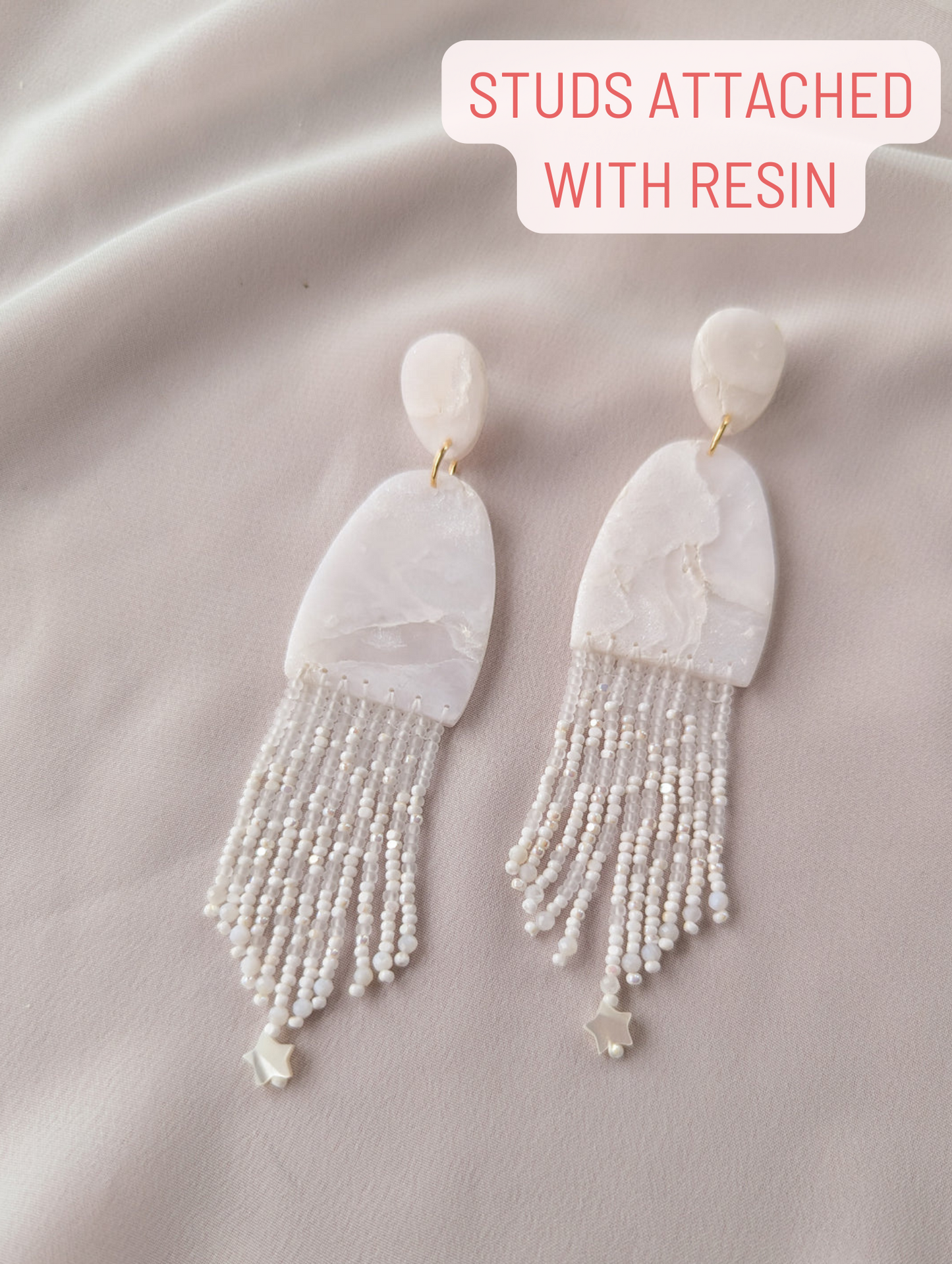 Stone Fringe - Snow Quartz - Mother of Pearl Stars & Faceted Pearls - Glimmer
