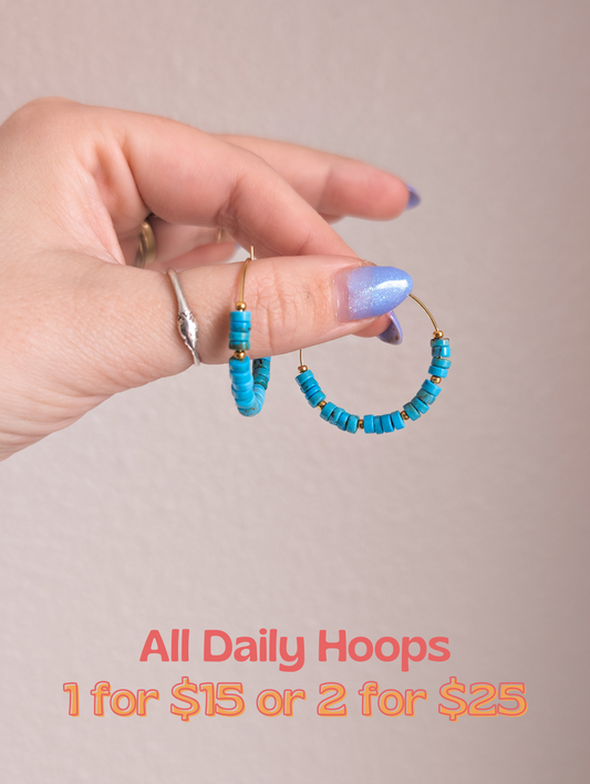 Daily Hoops - Heishi - Vintage Blue Turquoise