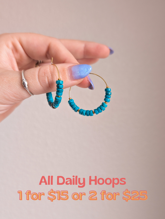 Daily Hoops - Heishi - Vintage Teal Turquoise