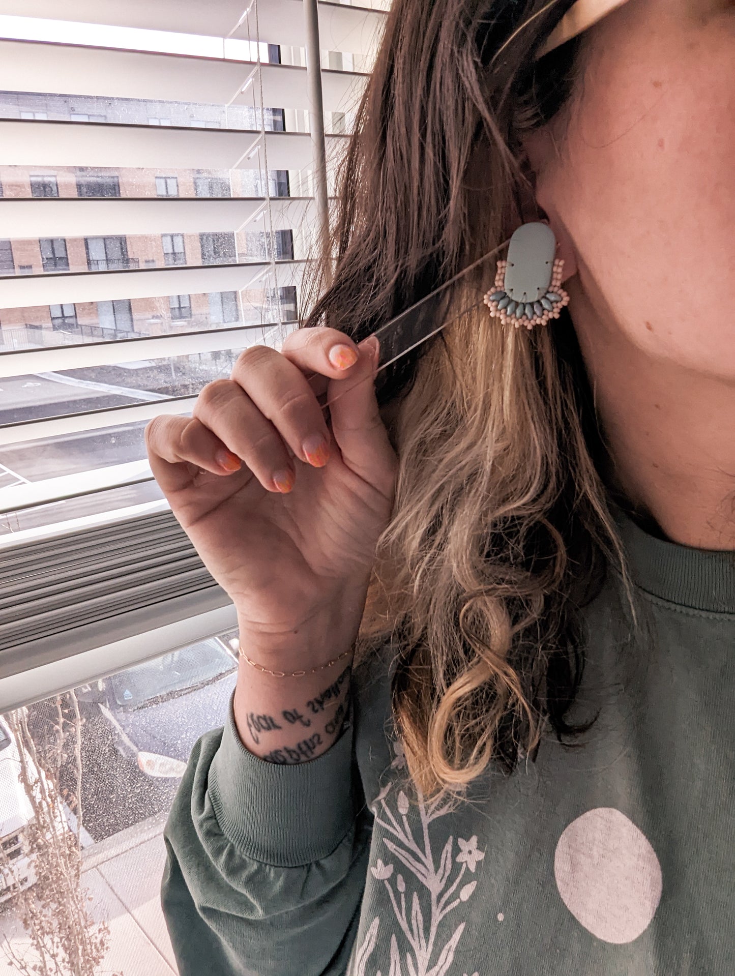 Oval Stud - Matte Mint, Peach & Lavender