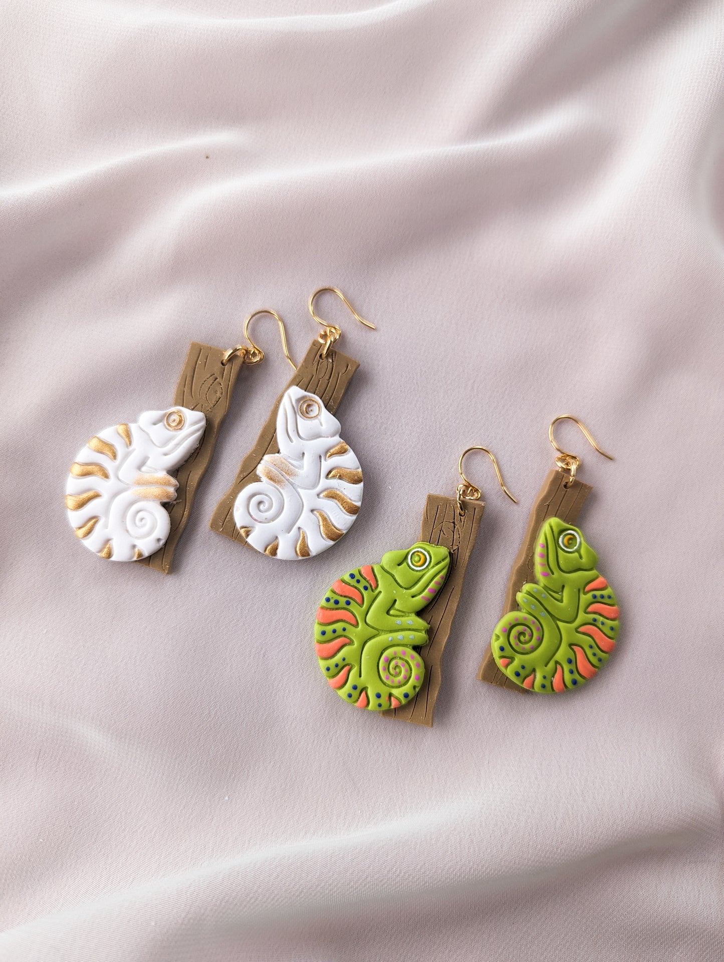 Chameleon - White & Gold or Lime - Hand Painted