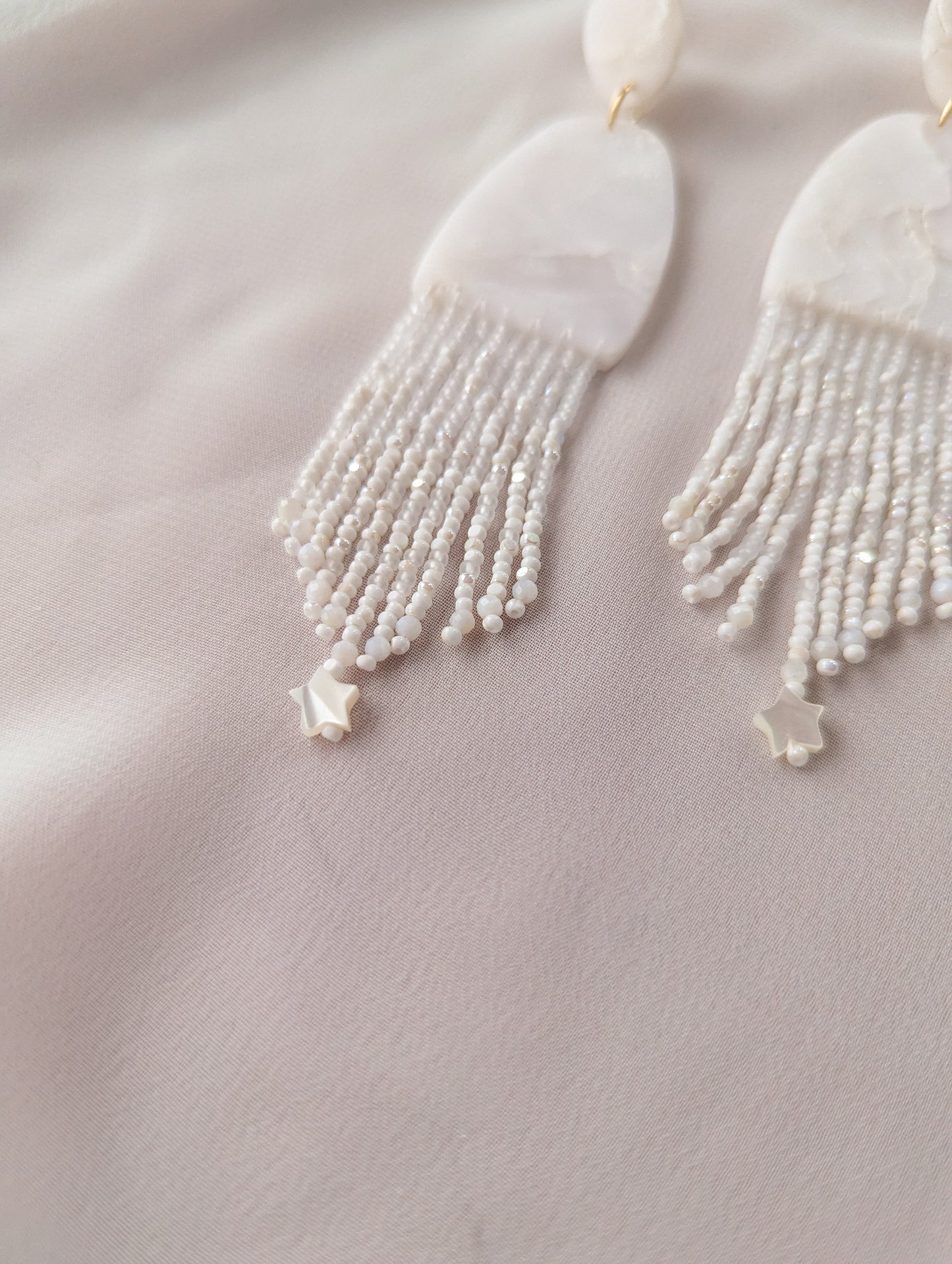 Stone Fringe - Snow Quartz - Mother of Pearl Stars & Faceted Pearls - Glimmer