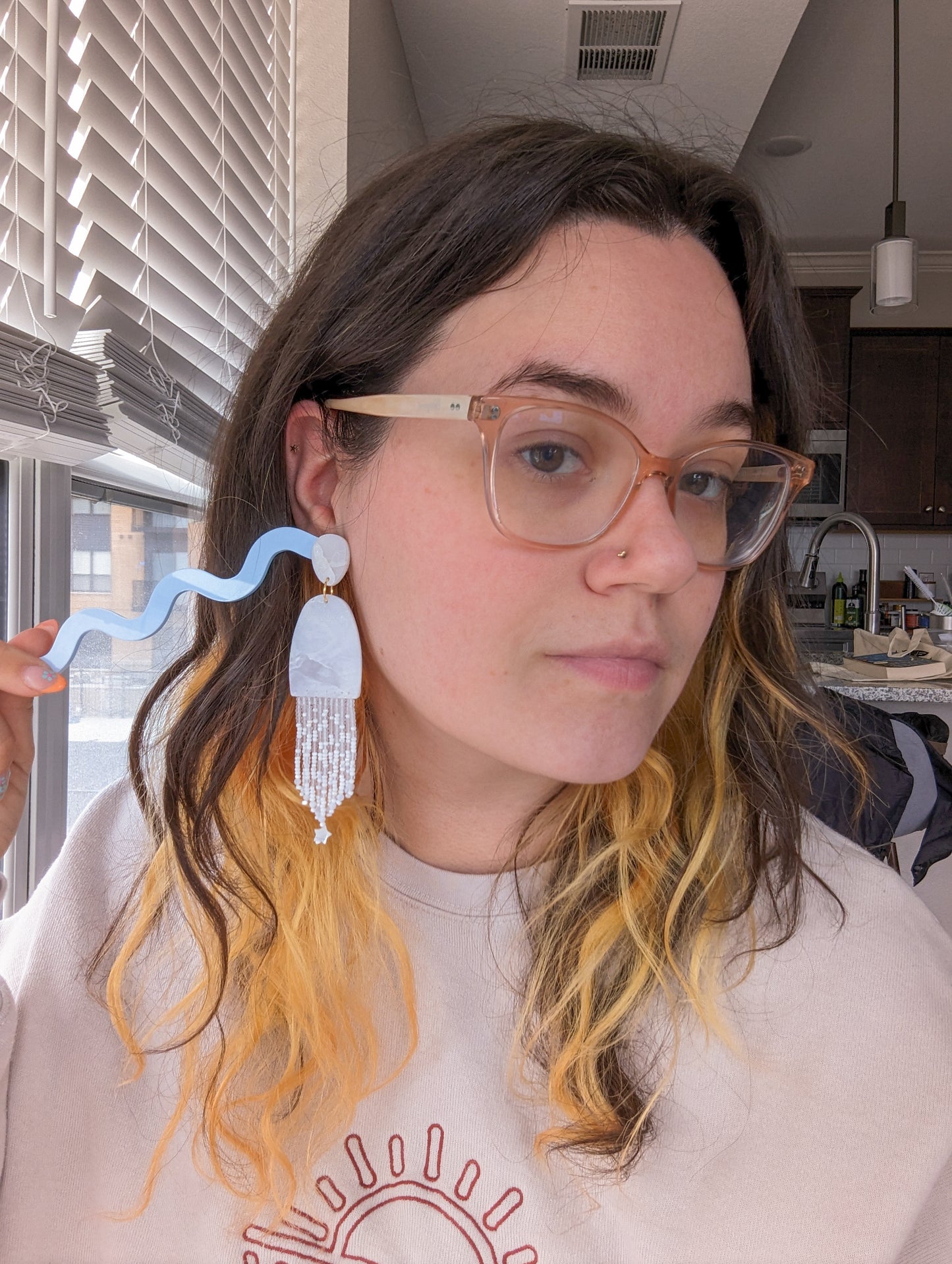 Stone Fringe - Snow Quartz - Mother of Pearl Stars & Faceted Pearls - Glimmer