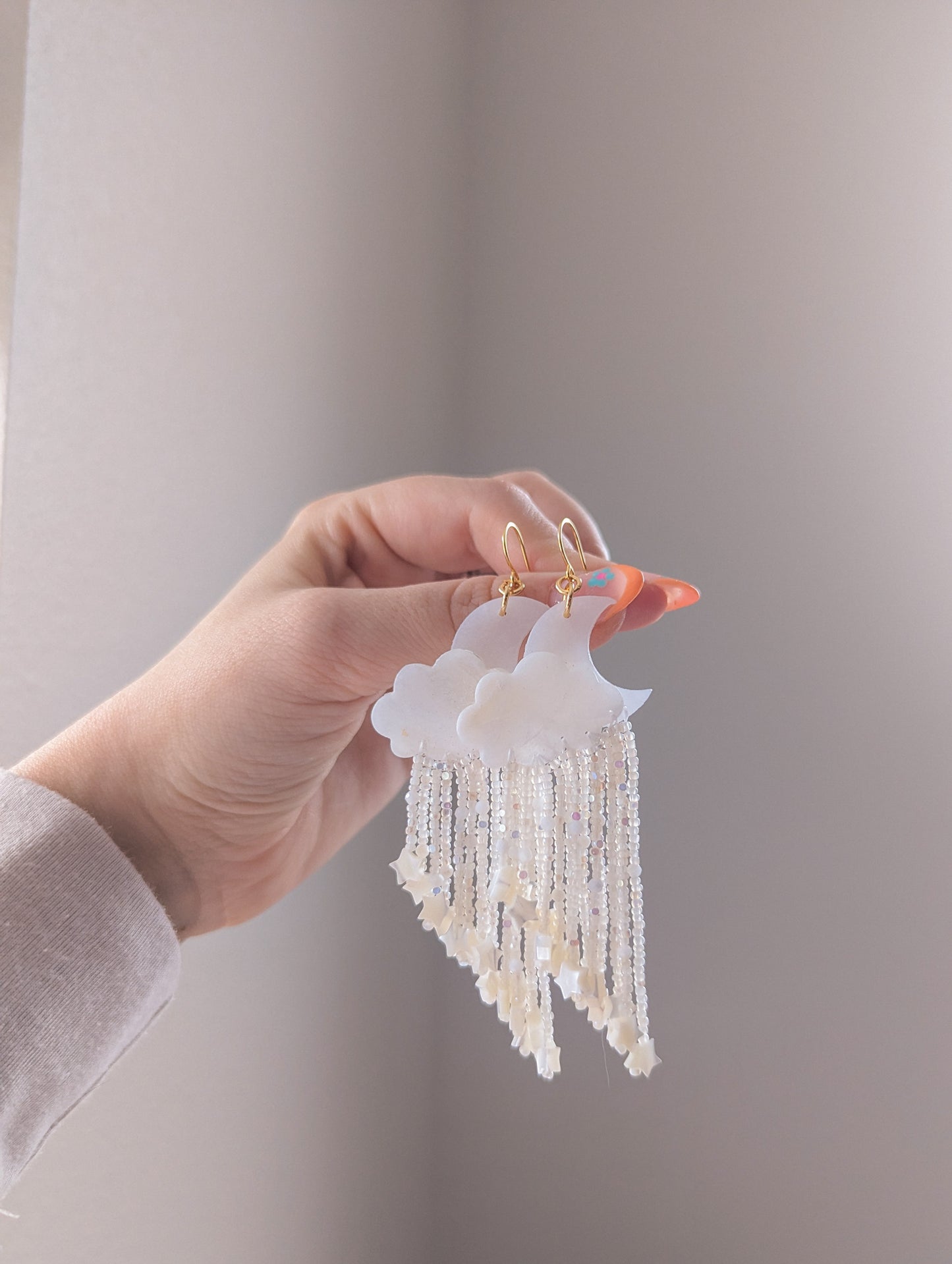 Moon Fringe - Midi - Snow Quartz - Mother of Pearl Stars & Faceted Pearls - Buffed - Glimmer