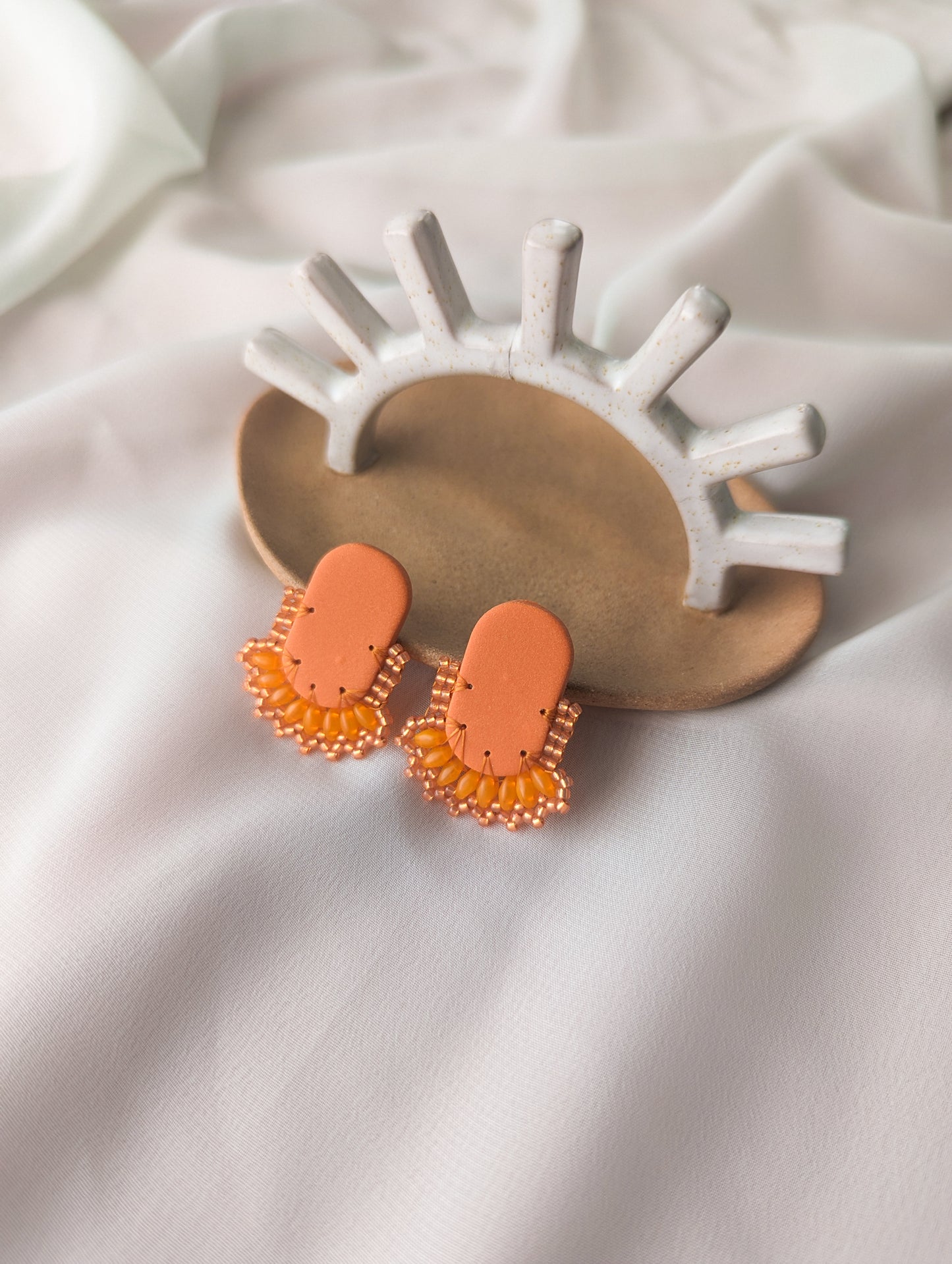 Oval Stud - Pumpkin & Peach - Made To Order