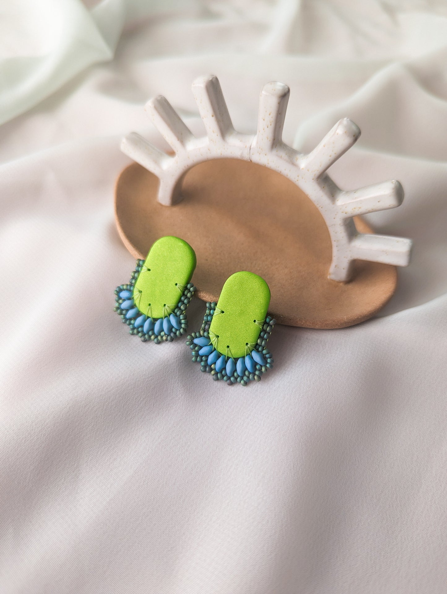 Oval Stud - Lime & Pond - Made To Order