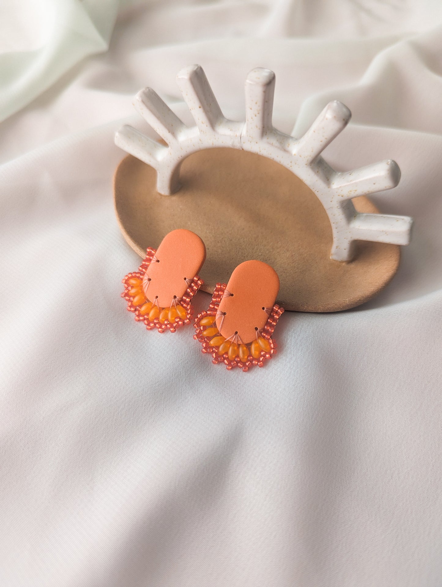 Oval Stud - Pumpkin & Blood Orange - Made To Order