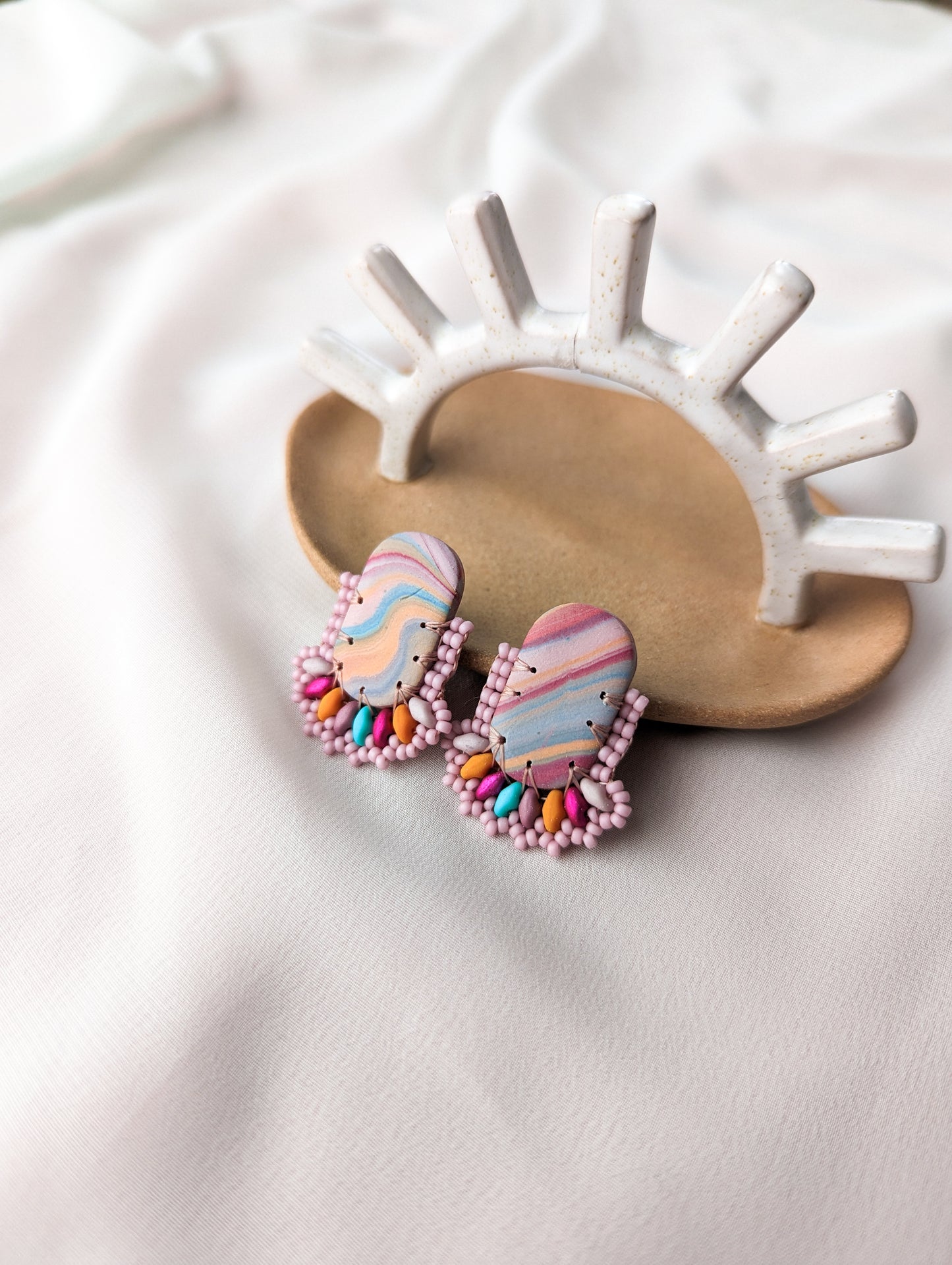 Oval Stud - Rainbow Agate - Striped - One Available