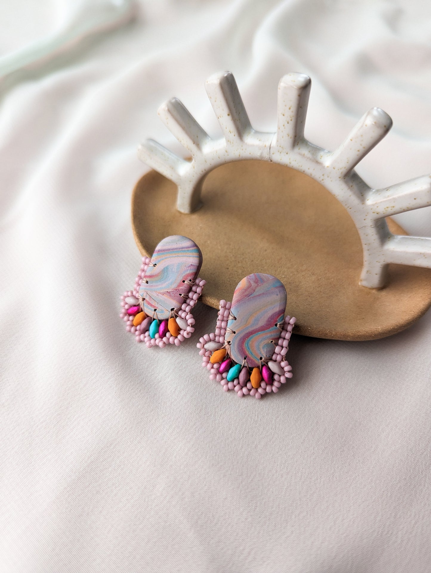 Oval Stud - Rainbow Agate - Swirly - One Available