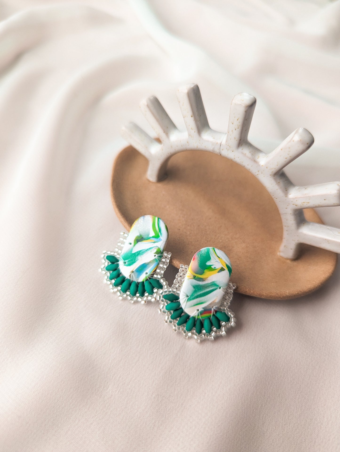 Oval Stud - Emerald Swirl - One Available