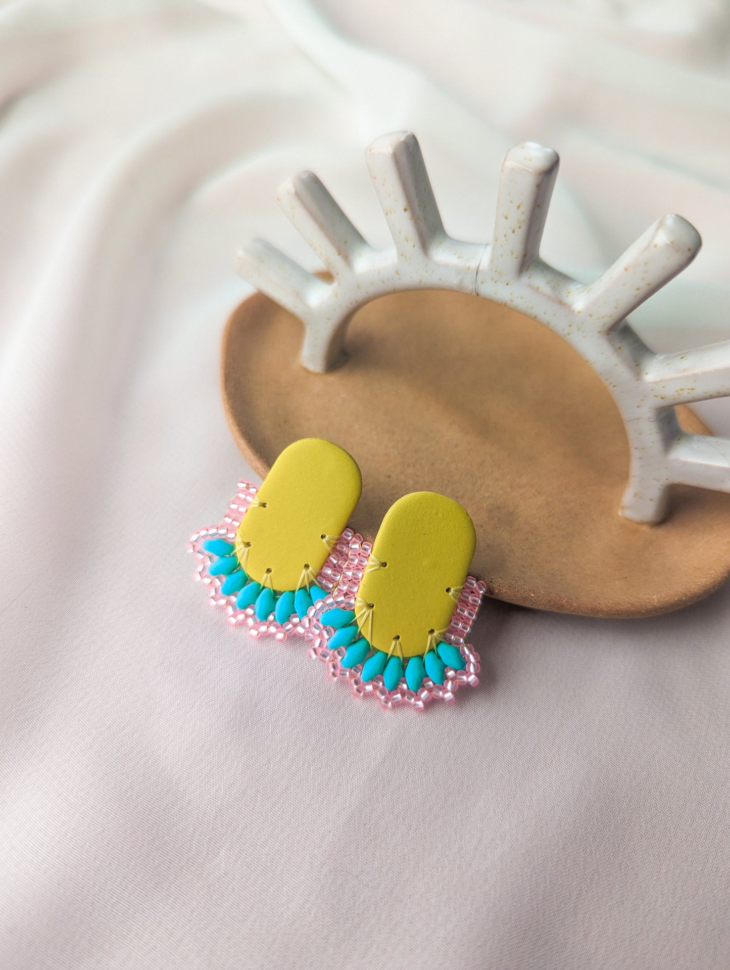 Oval Stud - Chartreuse, Mint & Pink - Made to Order