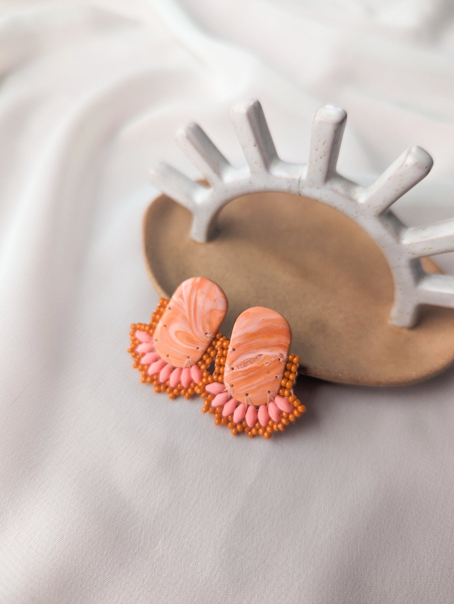 Oval Stud - Burnt Pink Agate - Small Swirly - One Available