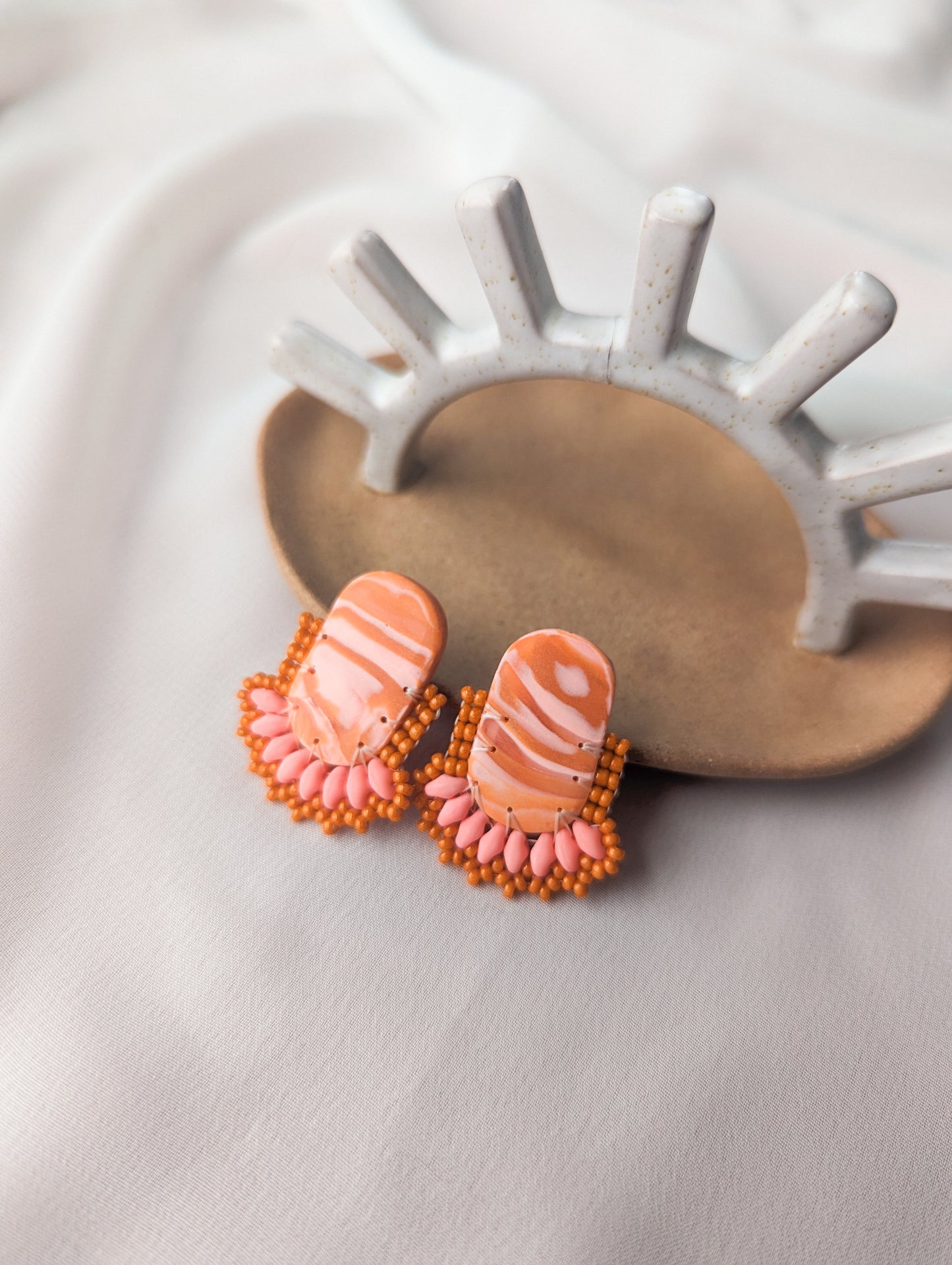 Oval Stud - Burnt Pink Agate - Big Swirly - One Available