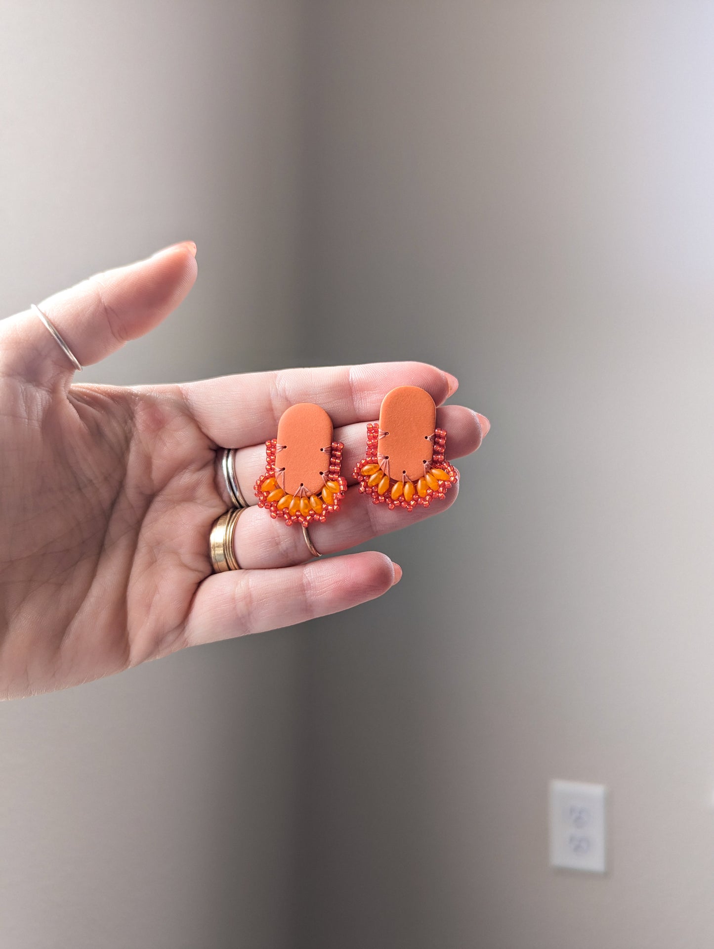 Oval Stud - Pumpkin & Blood Orange - Made To Order