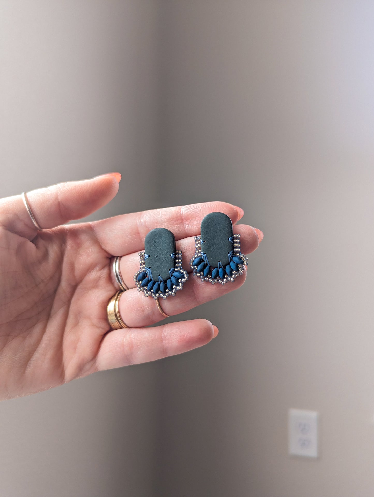 Oval Stud - Spruce & Velvet Denim & Gray - Made To Order