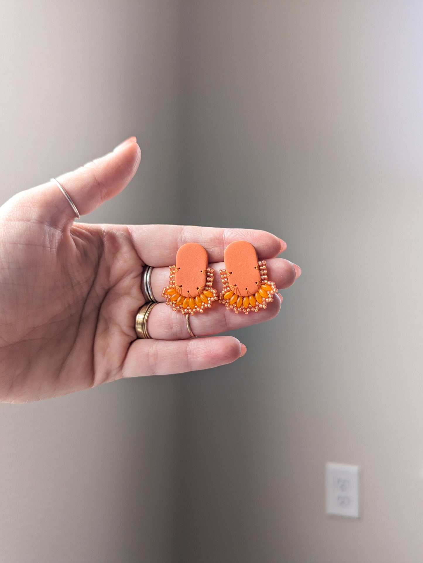 Oval Stud - Pumpkin & Peach - Made To Order