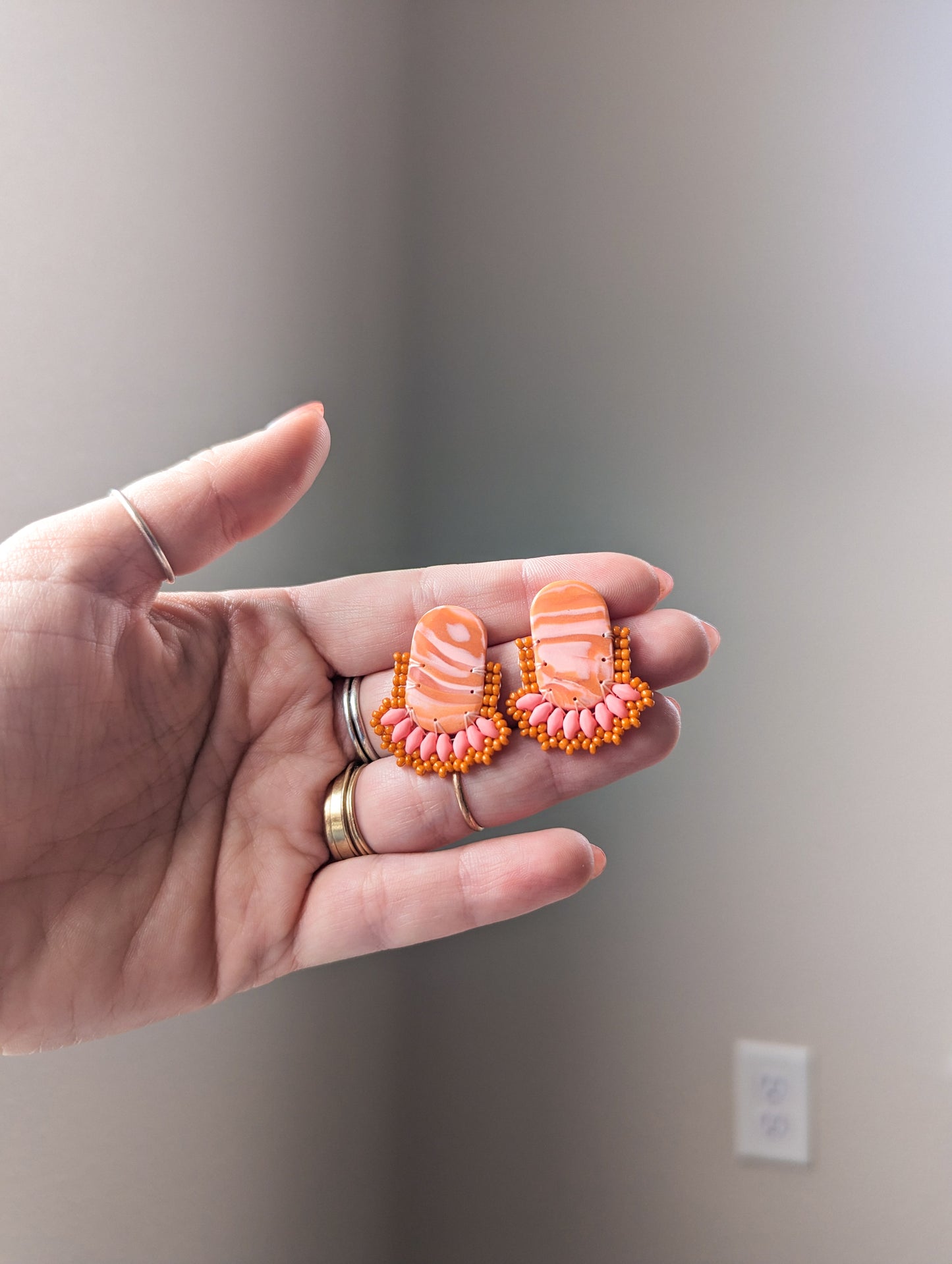 Oval Stud - Burnt Pink Agate - Big Swirly - One Available