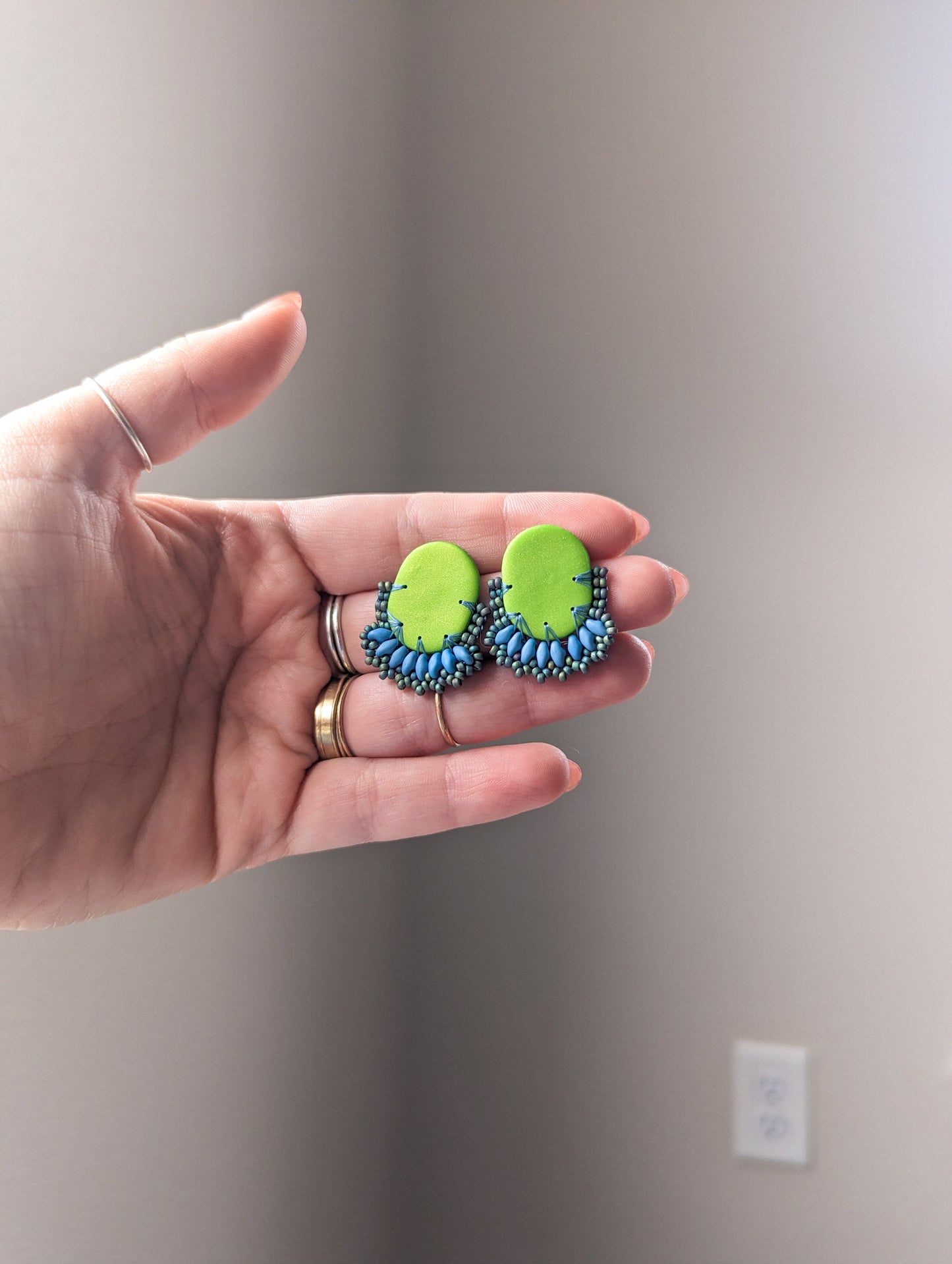 Oval Stud - Chunky - Lime & Pond - Made To Order