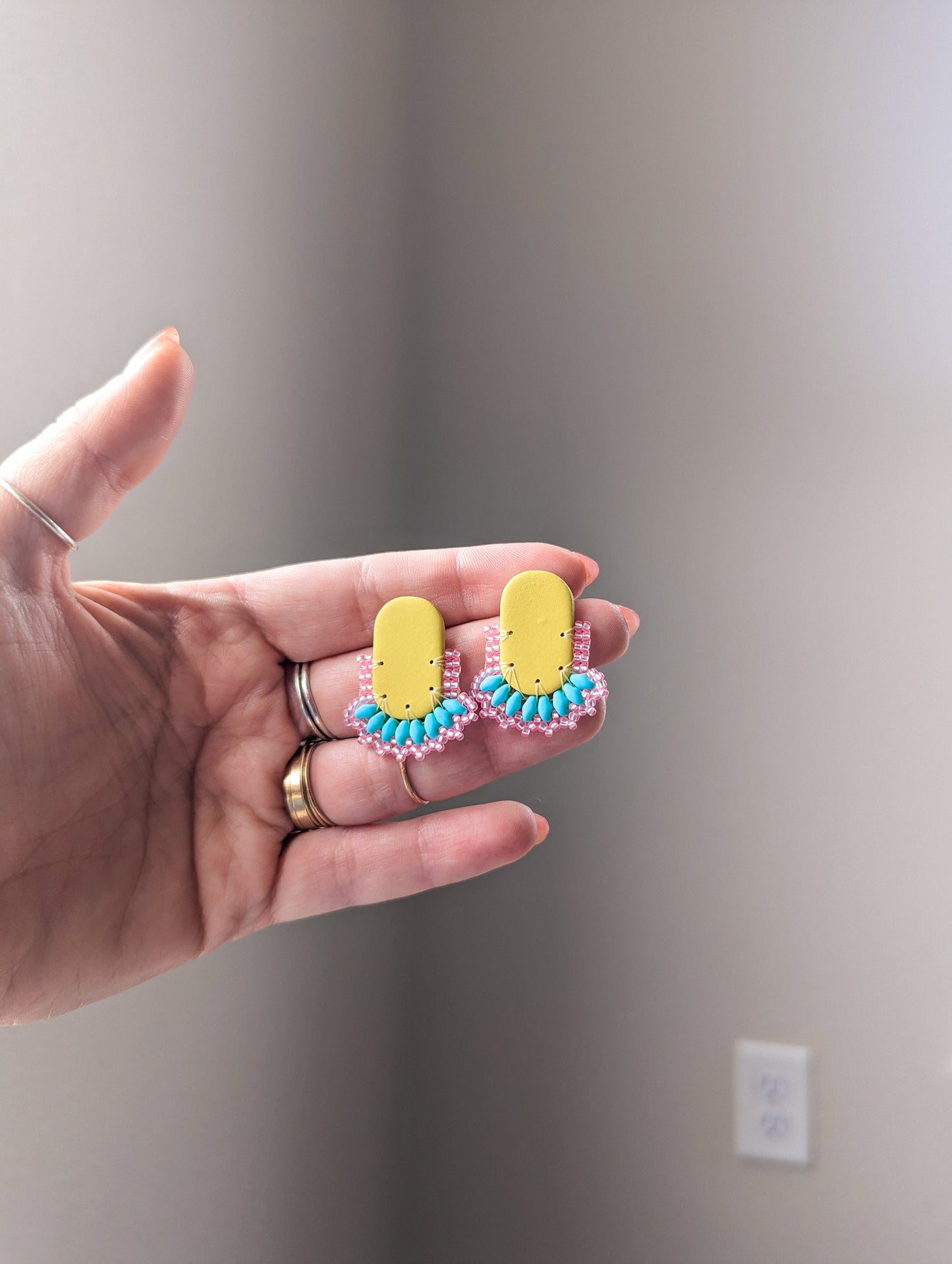 Oval Stud - Chartreuse, Mint & Pink - Made to Order