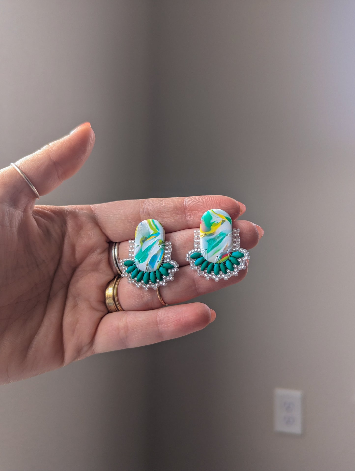 Oval Stud - Emerald Swirl - One Available