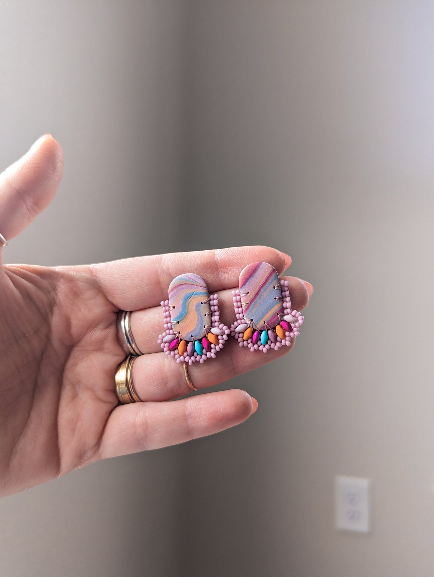 Oval Stud - Rainbow Agate - Striped - One Available