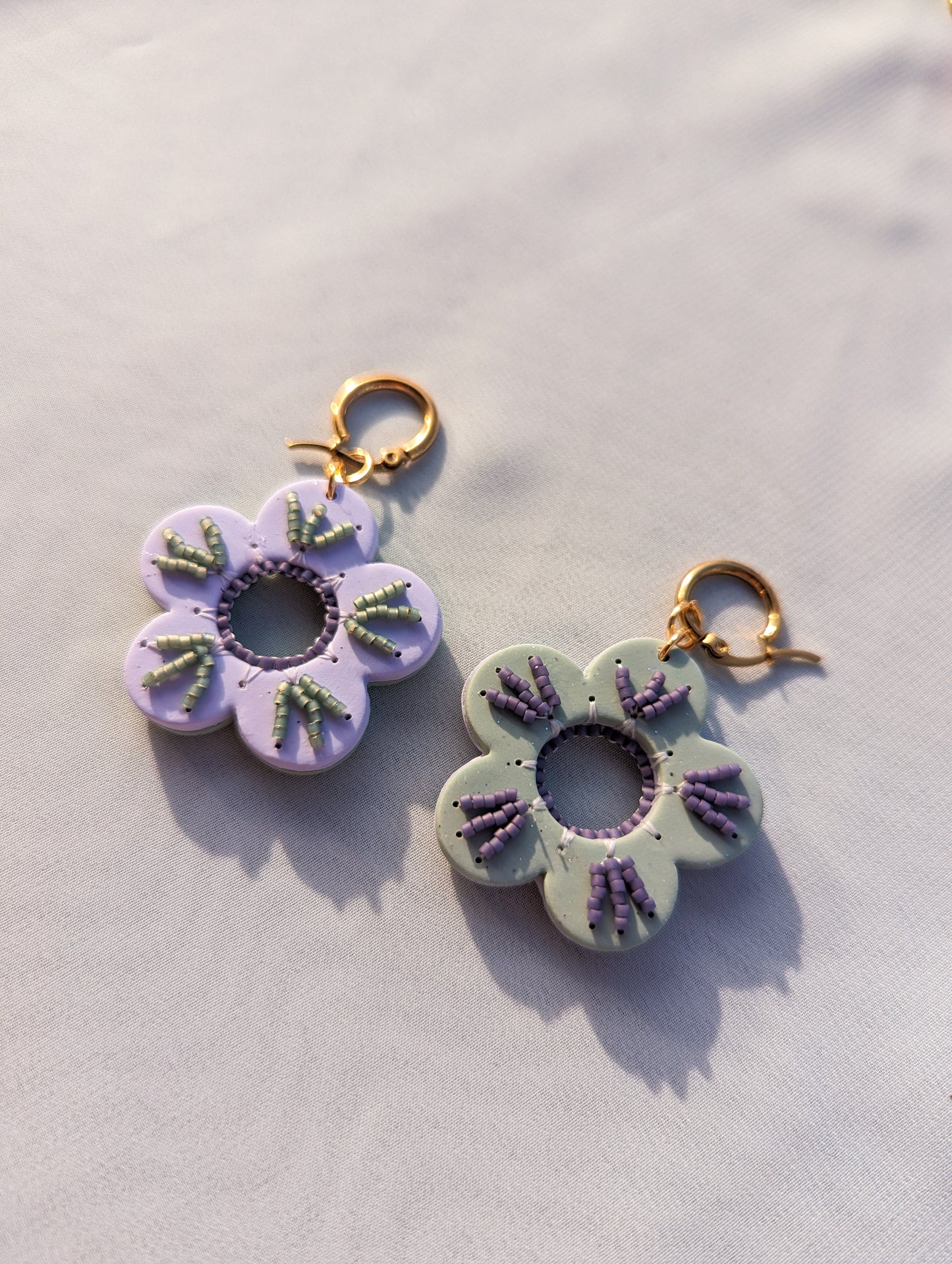 Reversible Flowers - Lilac & Sage - Beaded Stripes