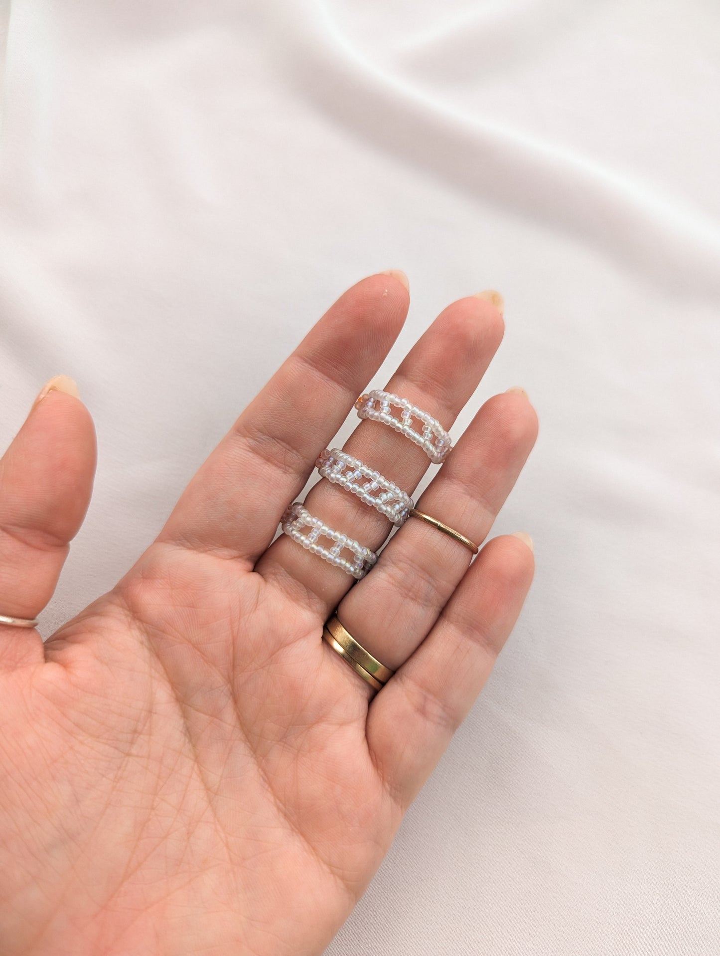 Chunky Ring - 4 Petal Flower - Matte Rainbow Pearl, Pink, Orange - Choose Your Size