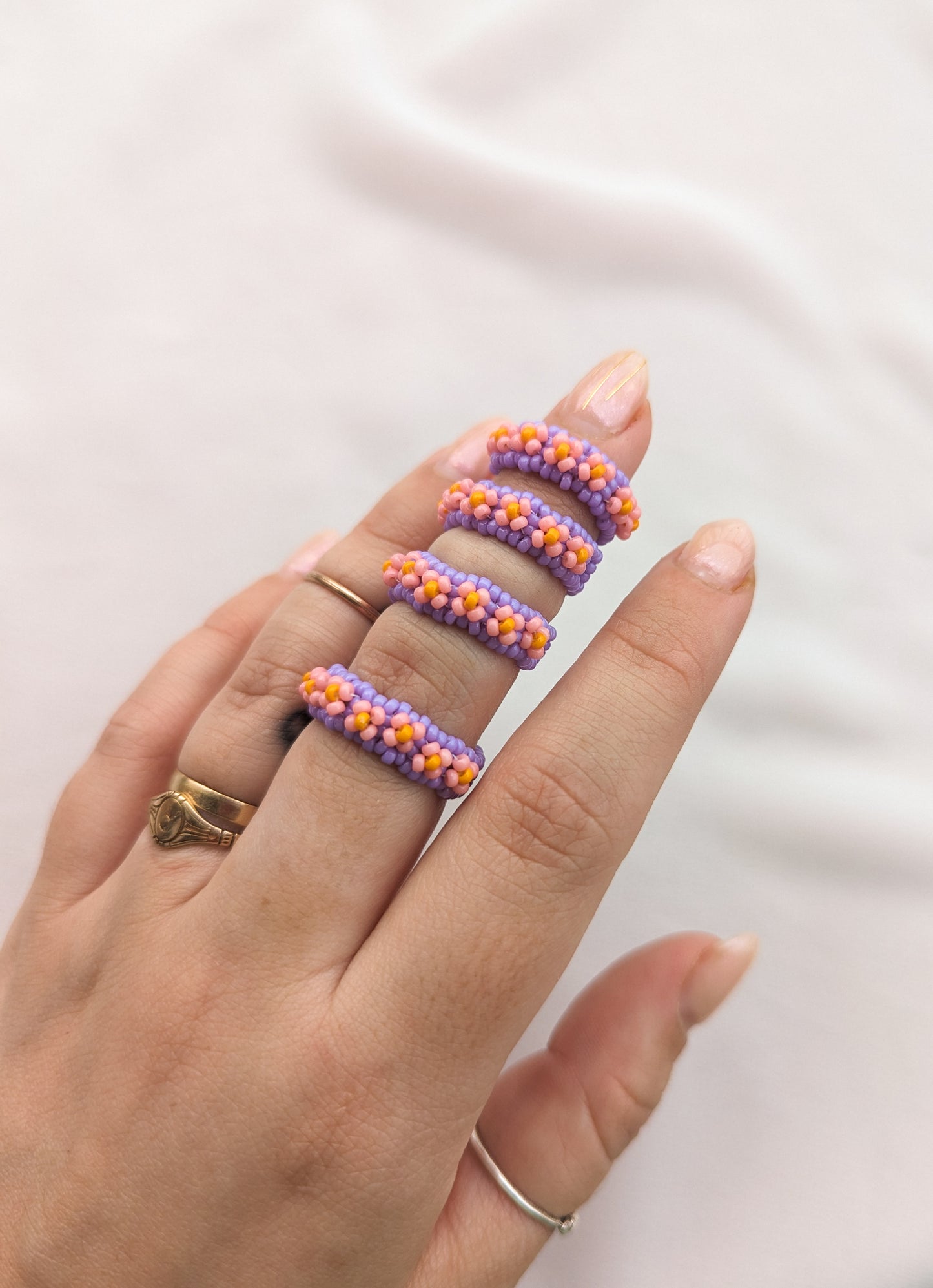 Chunky Ring - 4 Petal Flower - Bright Pansy - Choose Your Size
