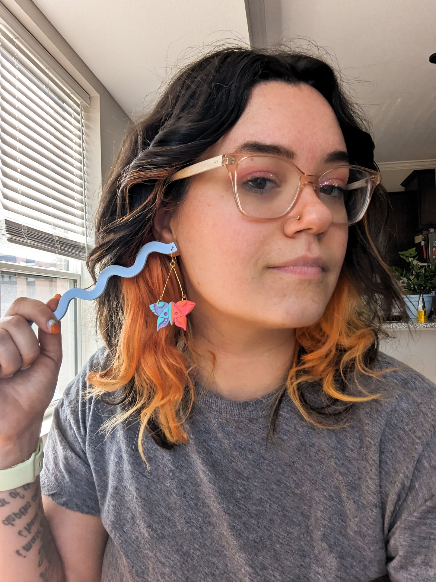 Modern Butterfly - Mandarin & Cabana - Hand Painted - Glossy