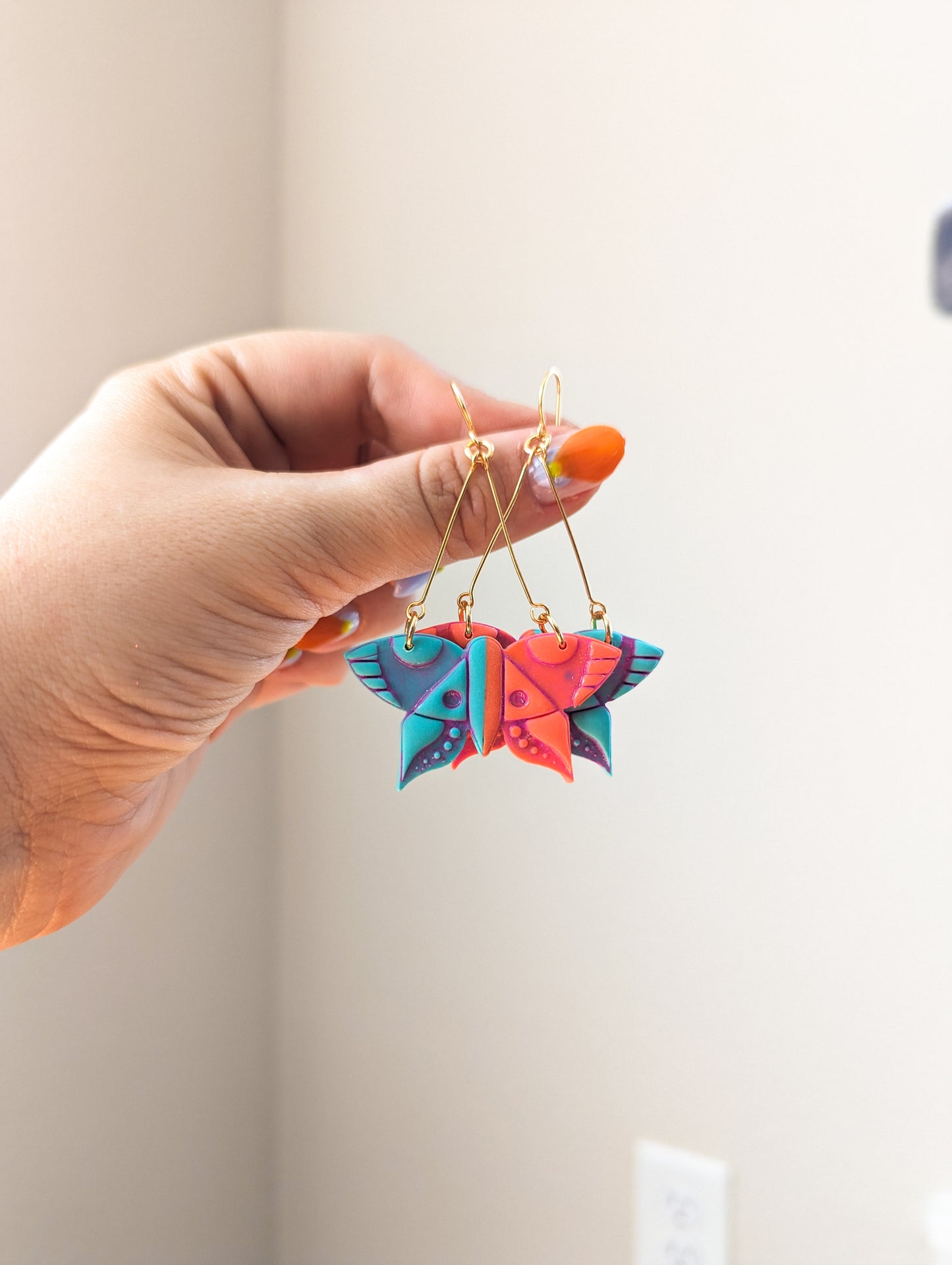 Modern Butterfly - Mandarin & Cabana - Hand Painted - Glossy