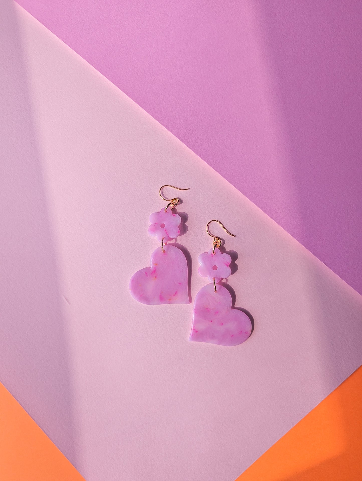 Floral Heart Drops - Large - Pink Porcelain Swirl - Buffed