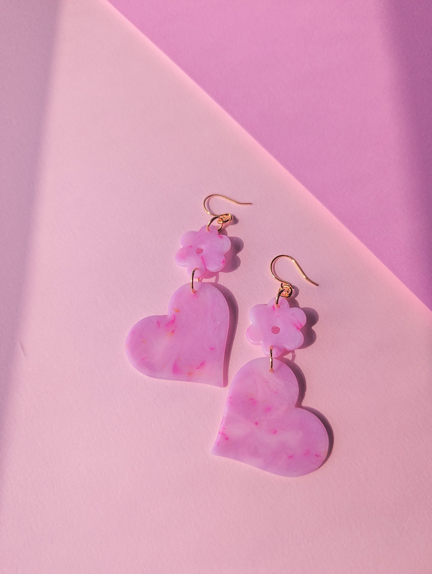 Floral Heart Drops - Large - Pink Porcelain Swirl - Buffed