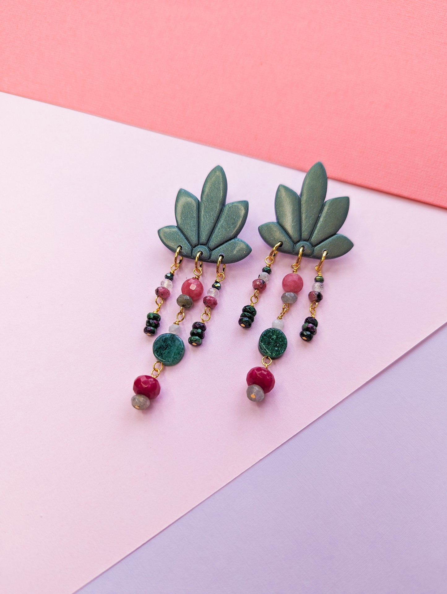 Flora Stud - Faceted Tourmaline, Moonstone & Laborite