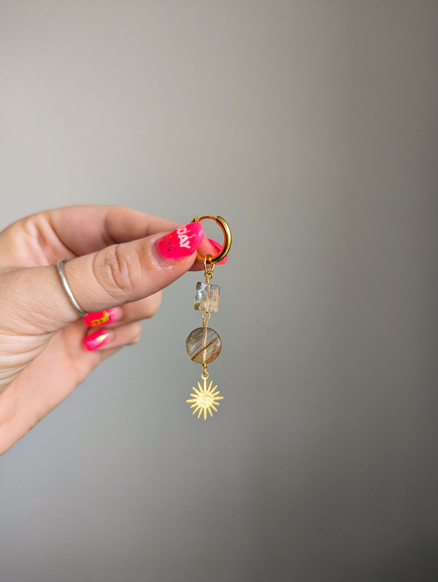 Charm - Golden Sunstone Geo & Brass Sunburst