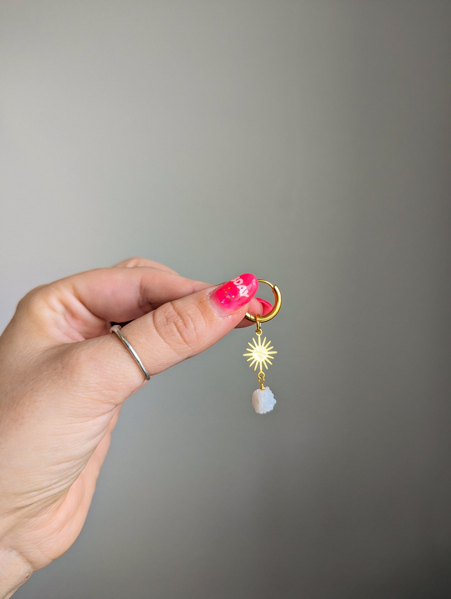 Charm - Solar Quartz & Brass Sunburst