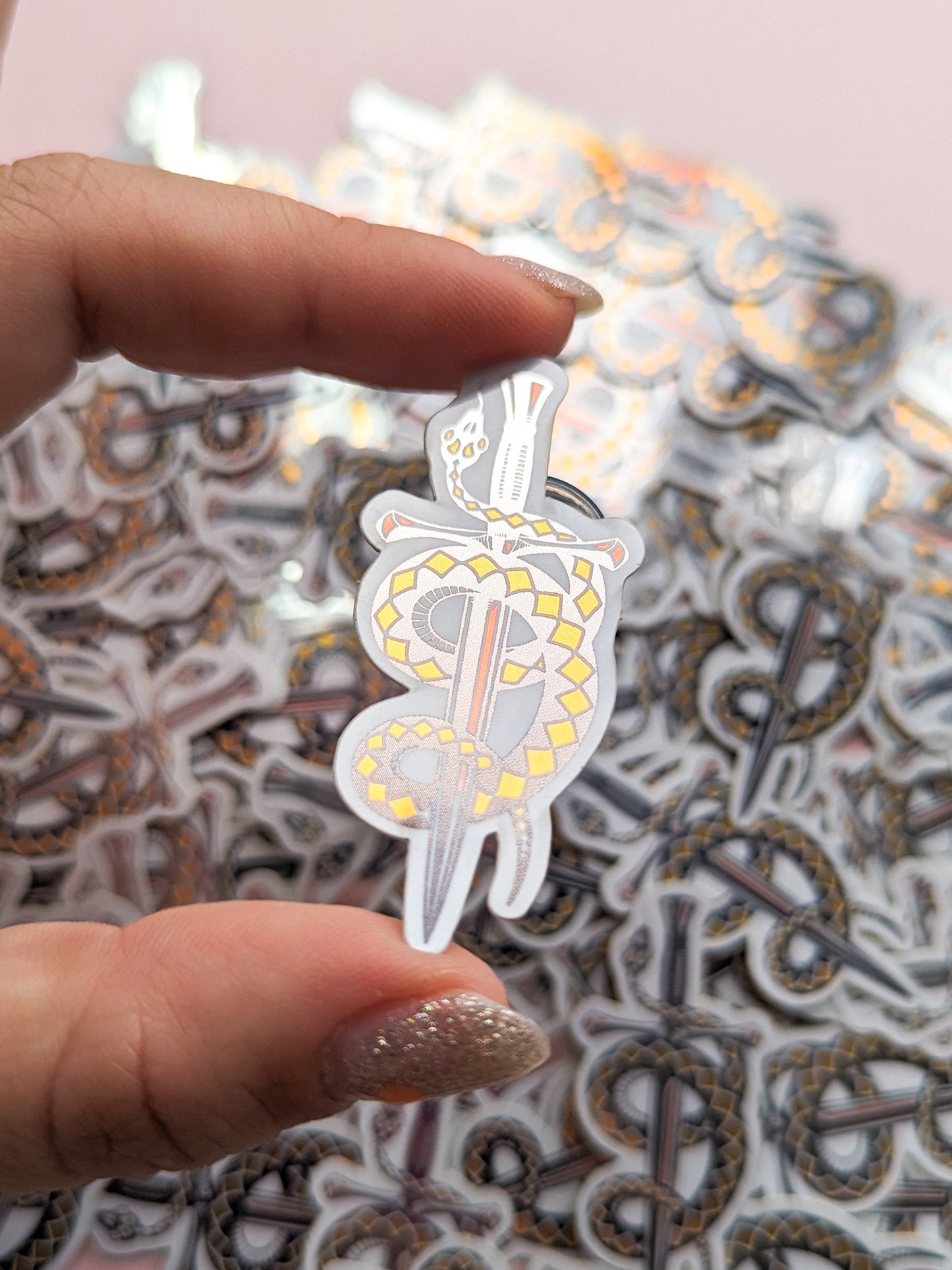 Snake & Dagger - Metallic Silver & Gold Glossy