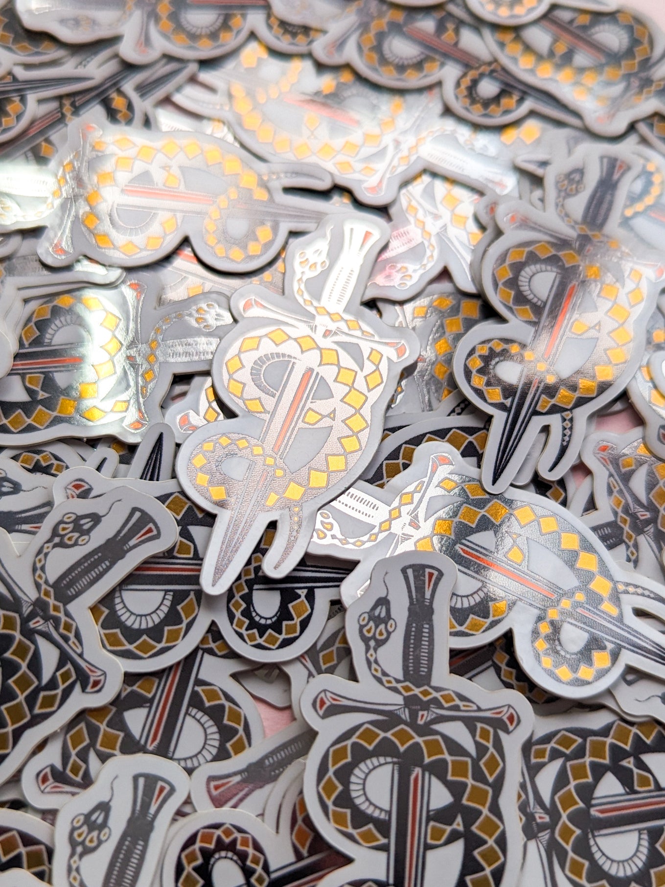 Snake & Dagger - Metallic Silver & Gold Glossy