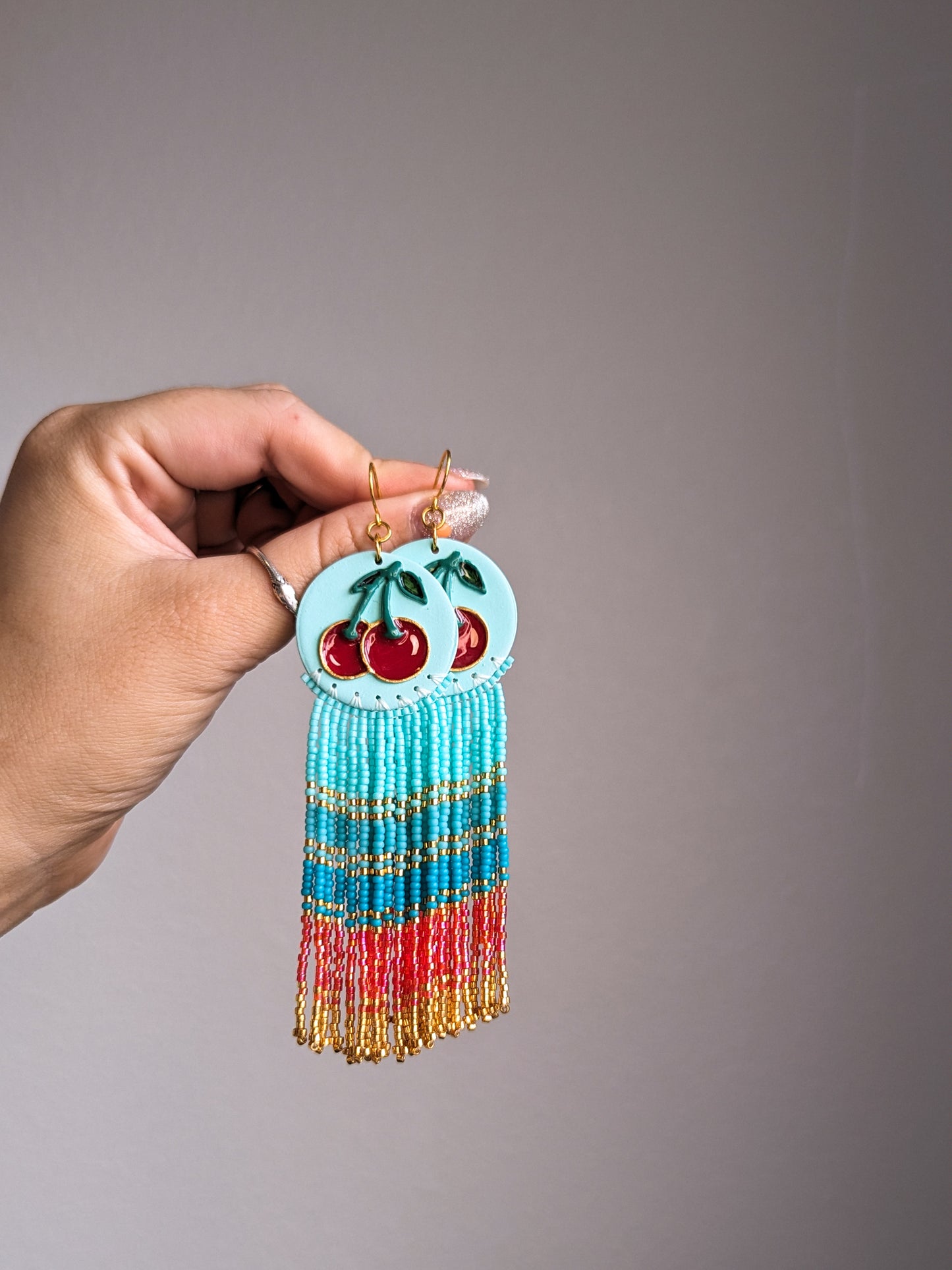 Cherry - Enameled Fruit Fringe - Hand Painted