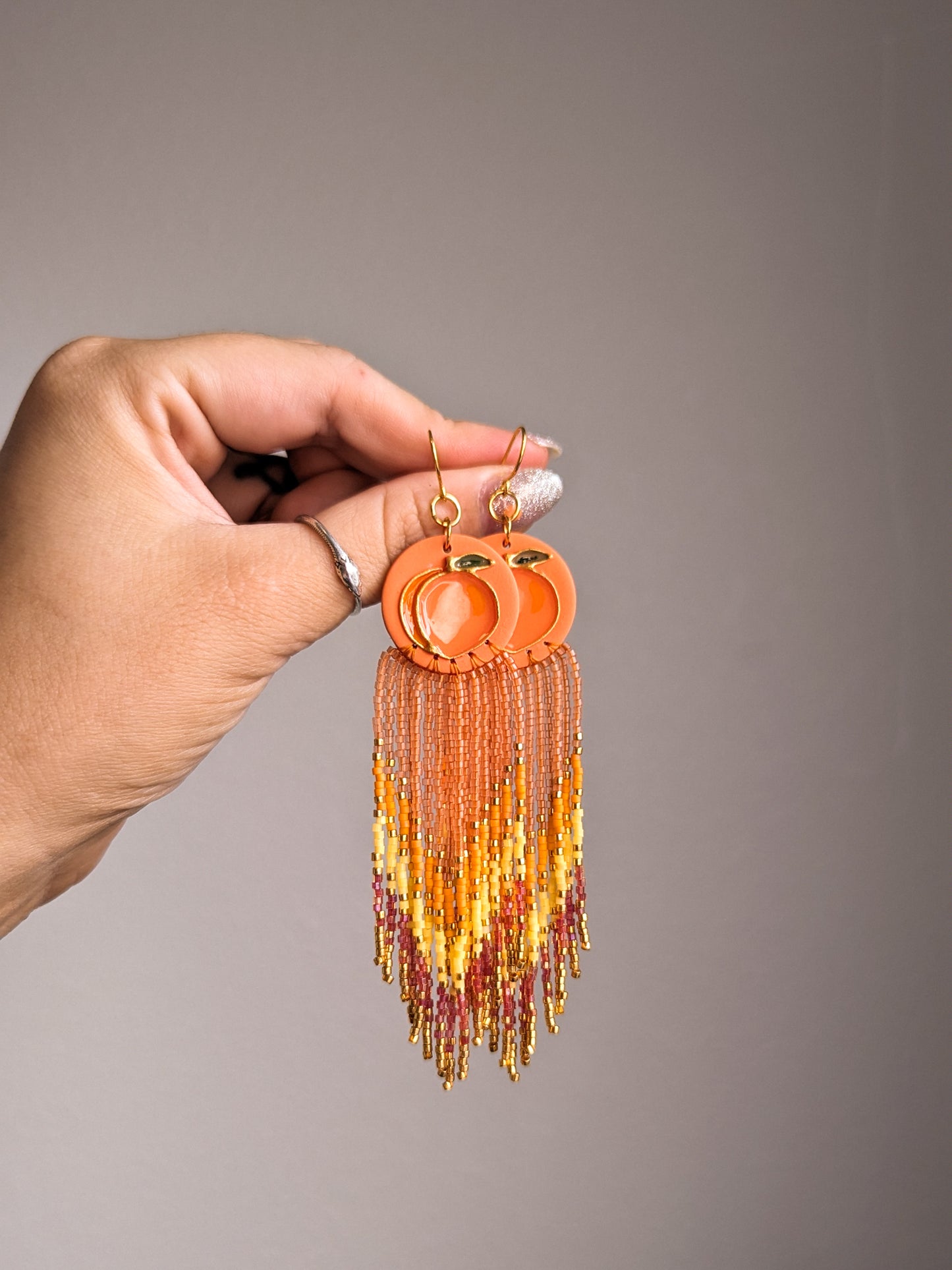 Peach - Enameled Fruit Fringe - Hand Painted