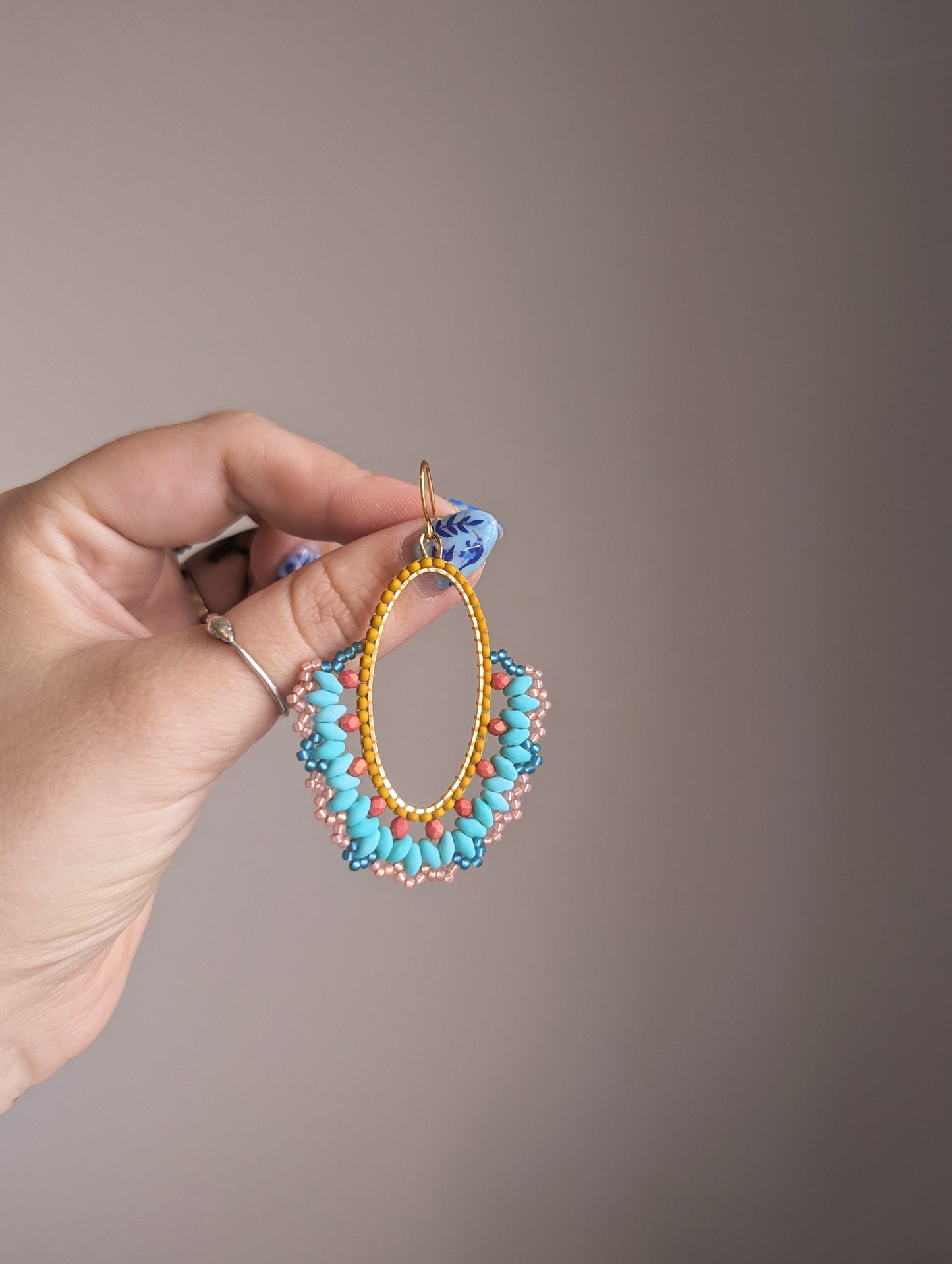 Sunburst Oval Drop - Marigold, Mint & Peach