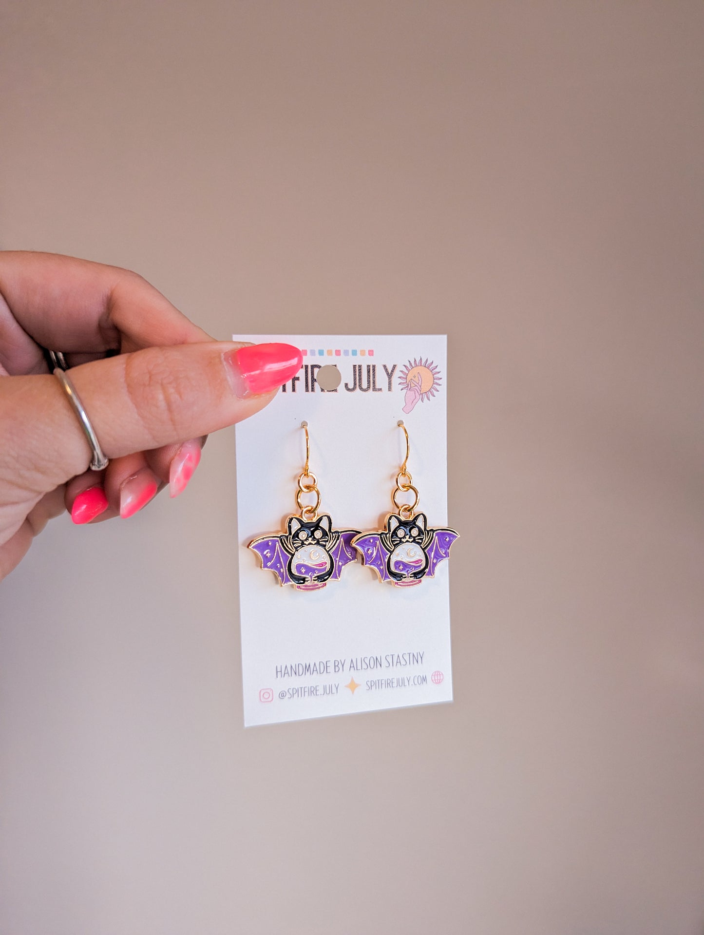 Fortune Cat Bats - Choose Hooks or Hoops - Spoopy