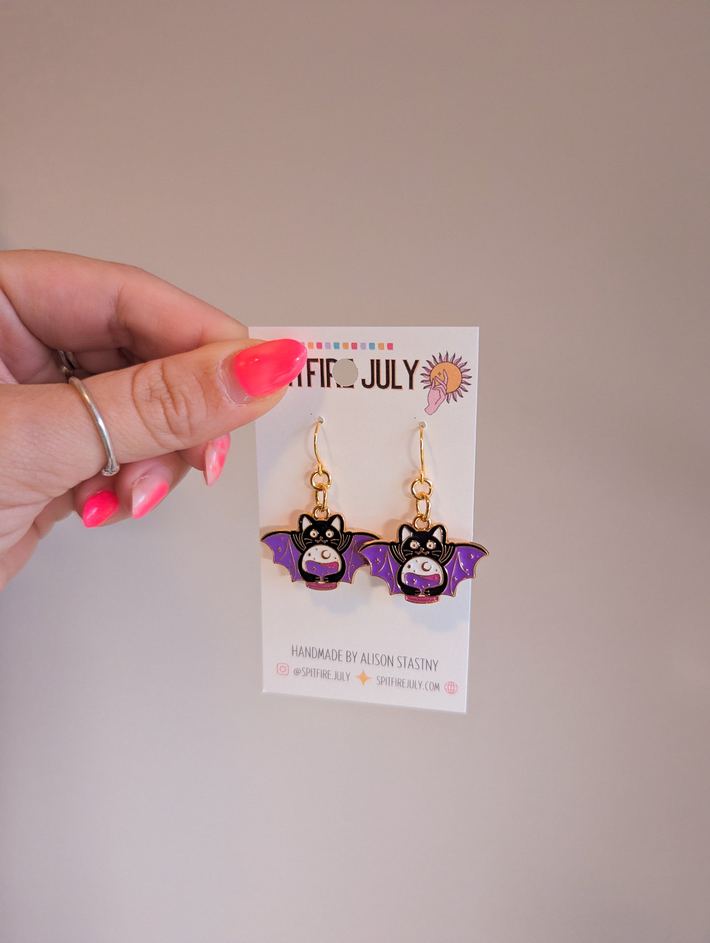 Fortune Cat Bats - Choose Hooks or Hoops - Spoopy