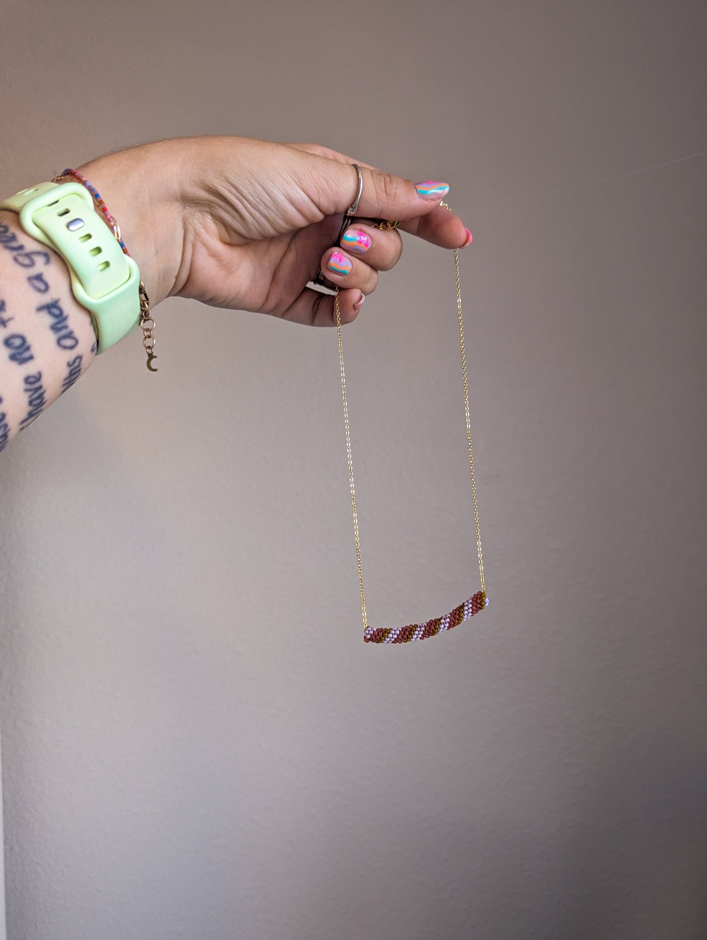 Column Necklace - Vintaqe Rose, Olive, Frosted Lilac - 18 inch Gold Plated Brass Chain with Extender