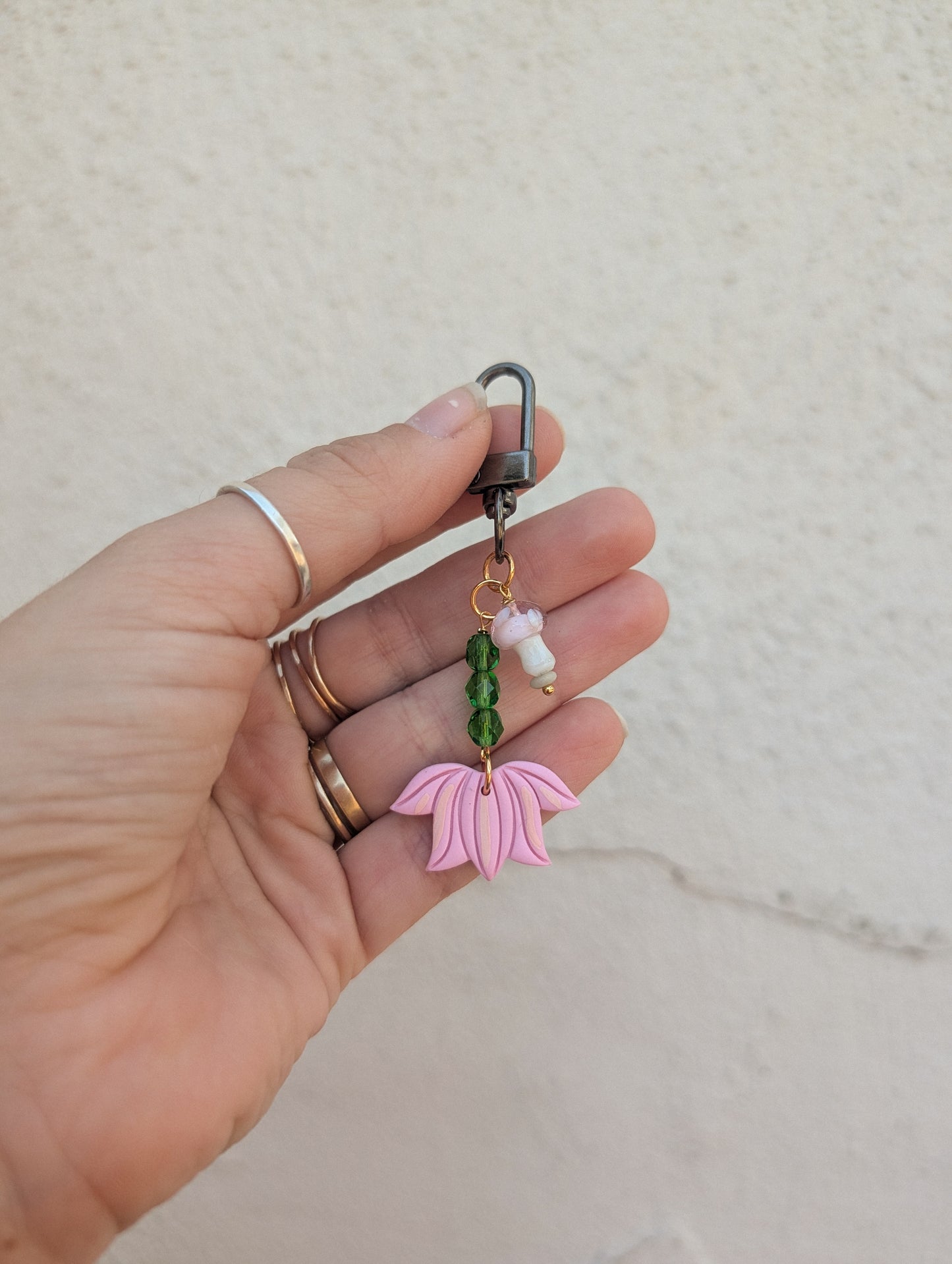 Bag Charm - Pink Flower & Mushroom