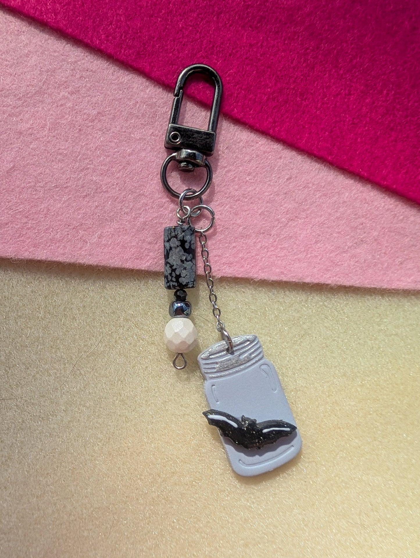Bag Charm - Bat Soup - Snowflake Obsidian