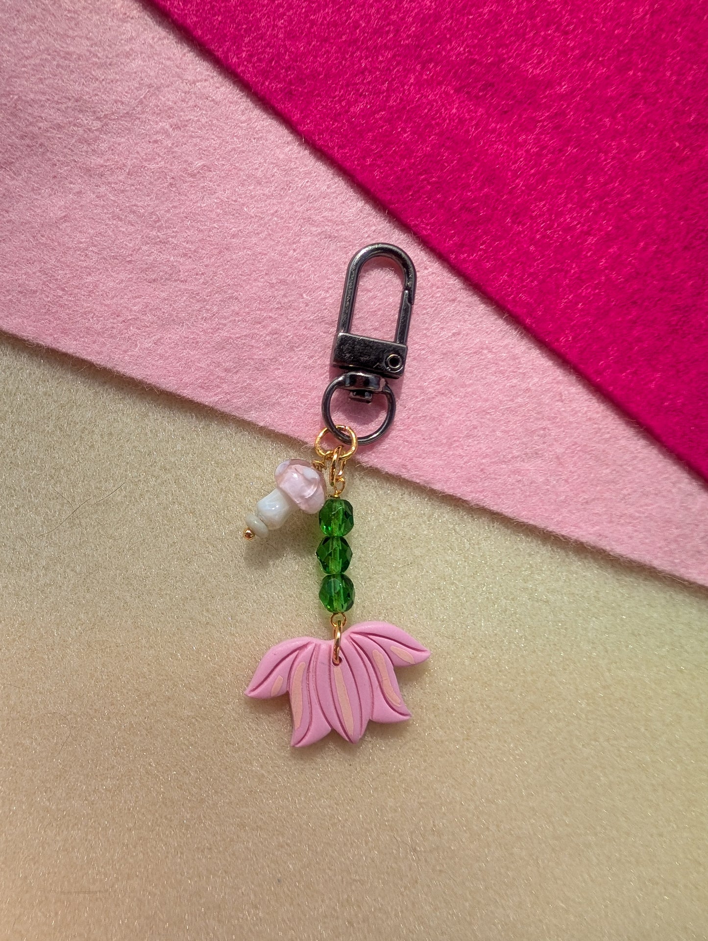 Bag Charm - Pink Flower & Mushroom
