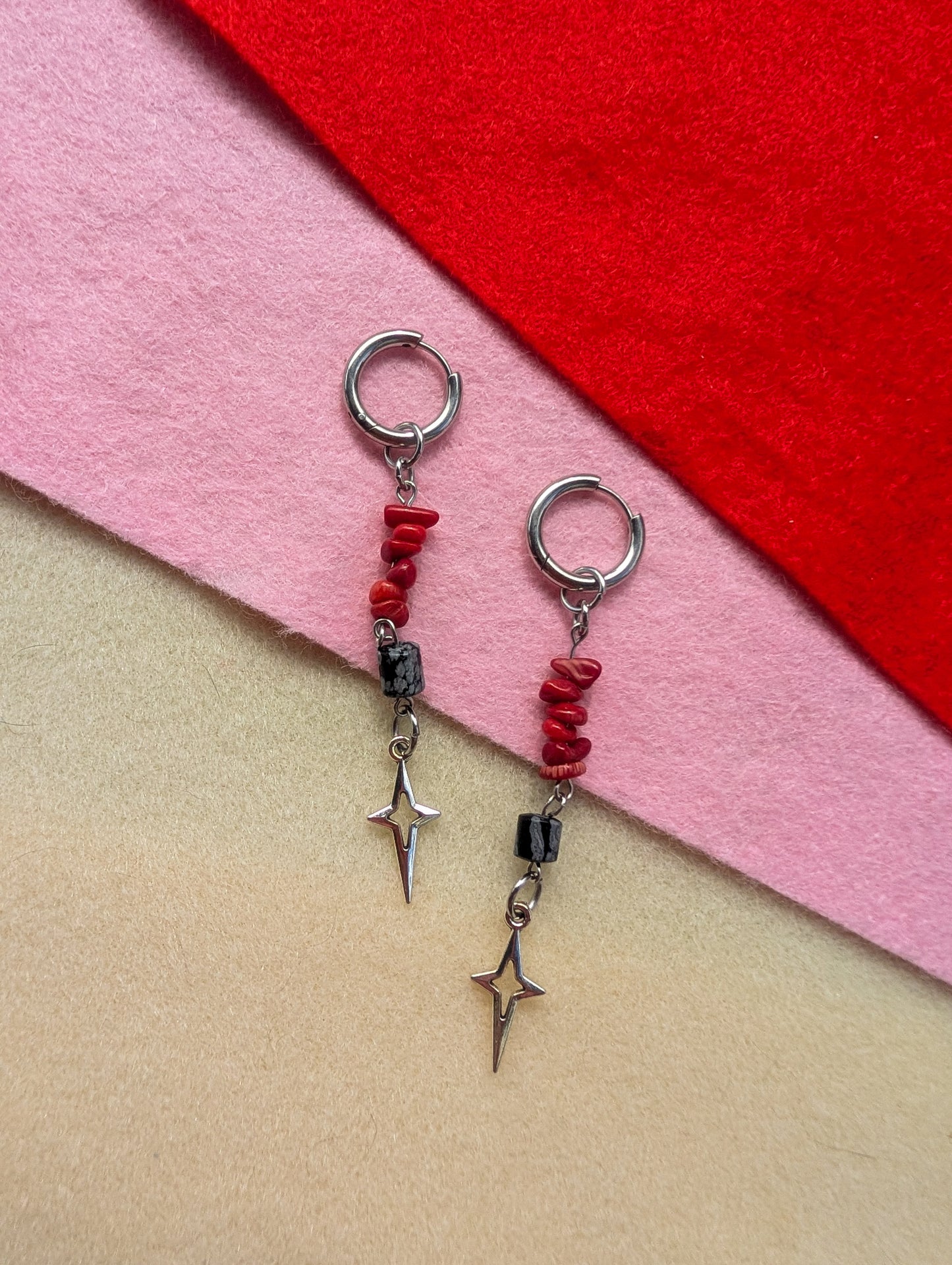 Glimmer - Red Bamboo Coral, Snowflake Obsidian