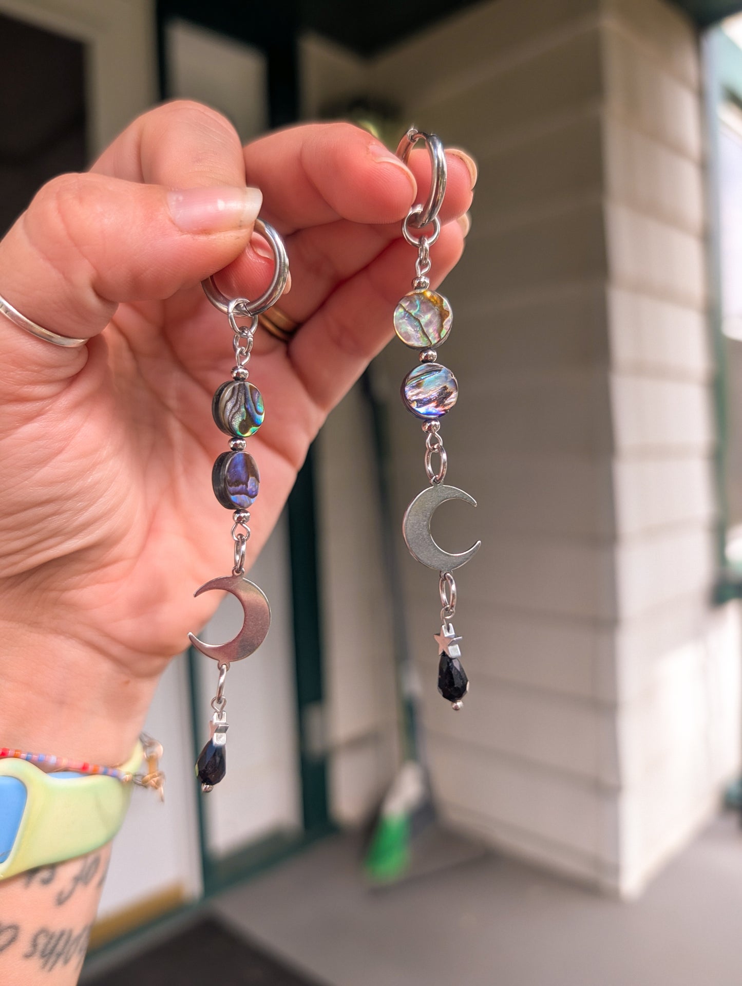 Glimmer - Abalone, Moon & Stars, Faceted Teardrop