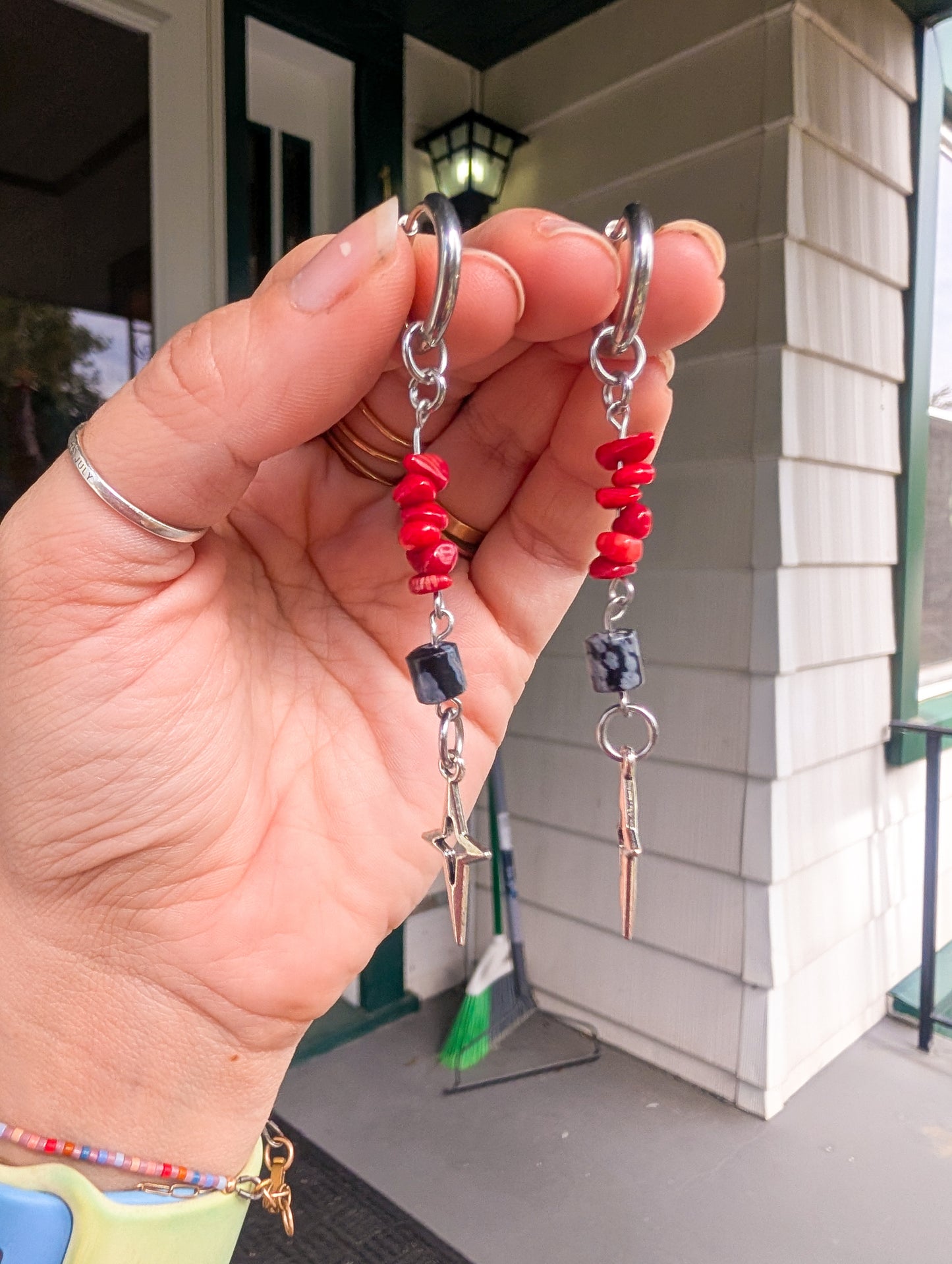 Glimmer - Red Bamboo Coral, Snowflake Obsidian